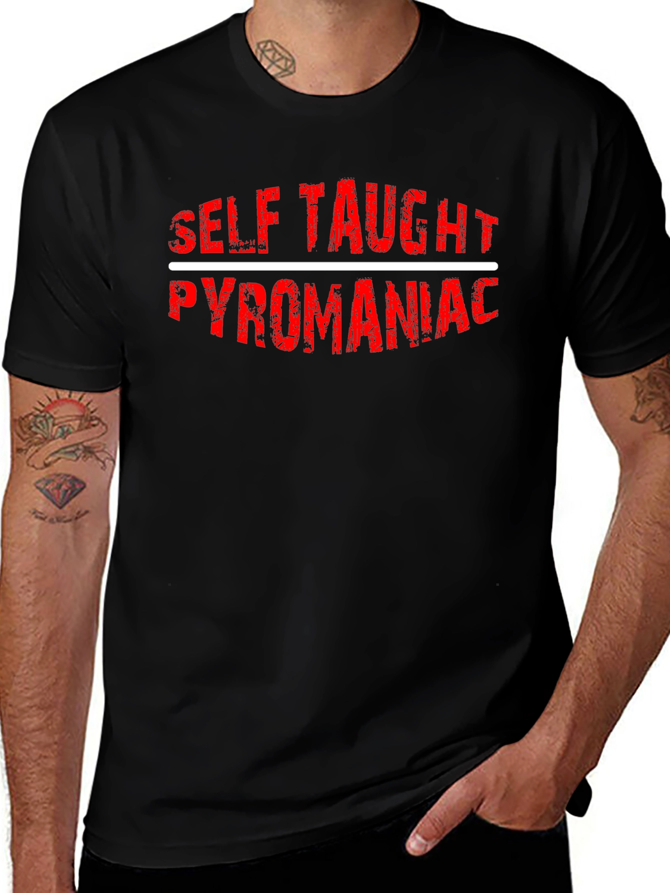 Self-Taught Pyromaniac Black Graphic T-Shirt