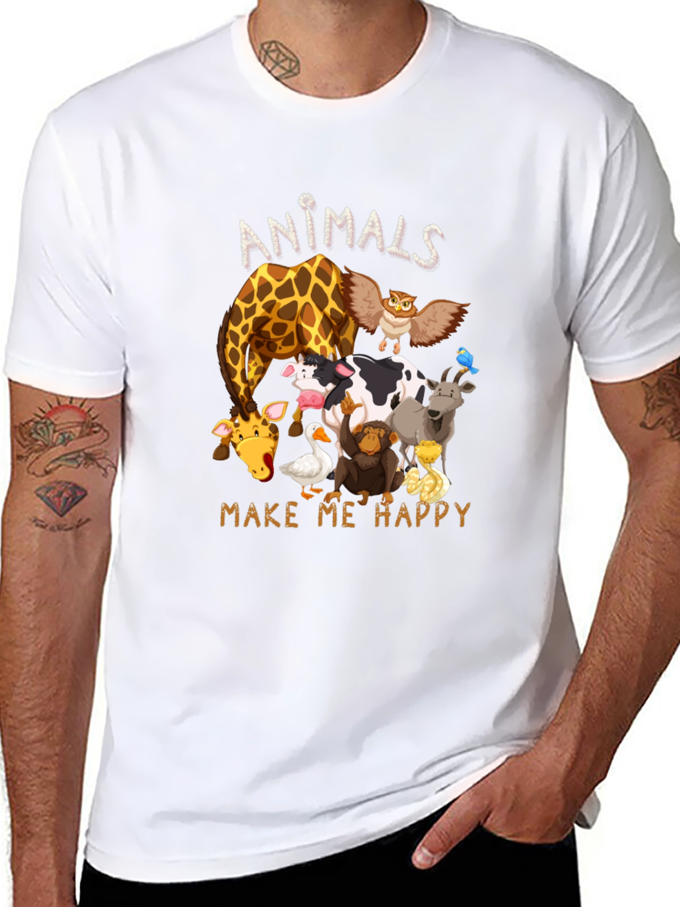 Animals Make Me Happy Black T-Shirt