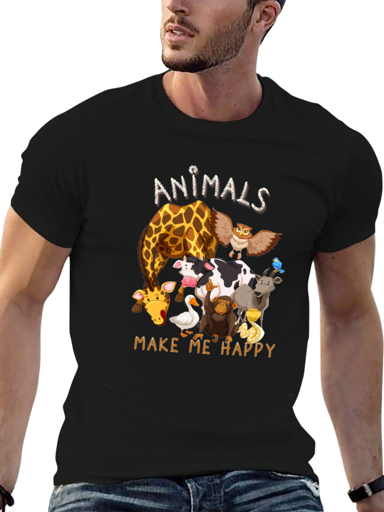 Animals Make Me Happy Black T-Shirt
