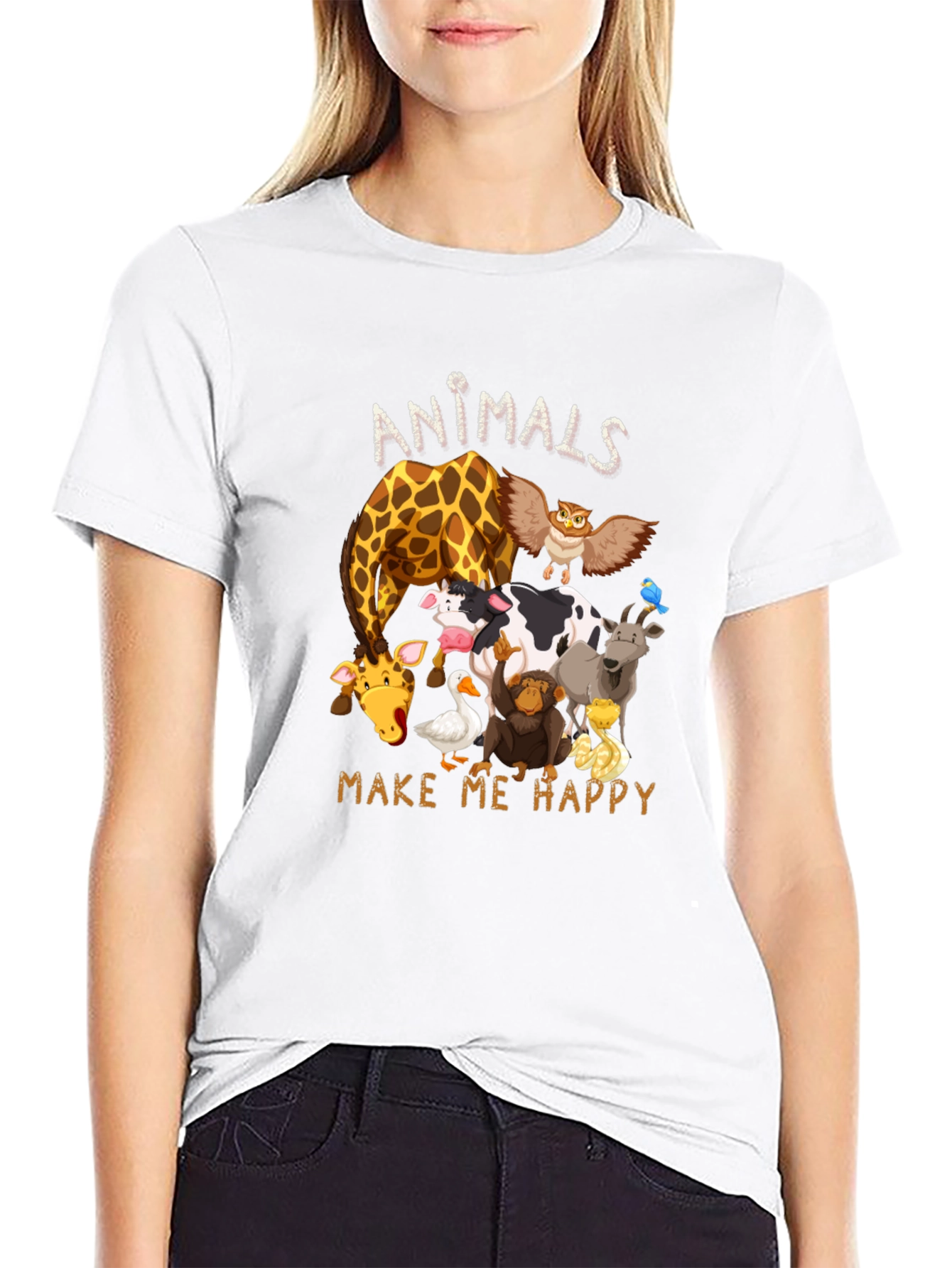 Animals Make Me Happy Black T-Shirt