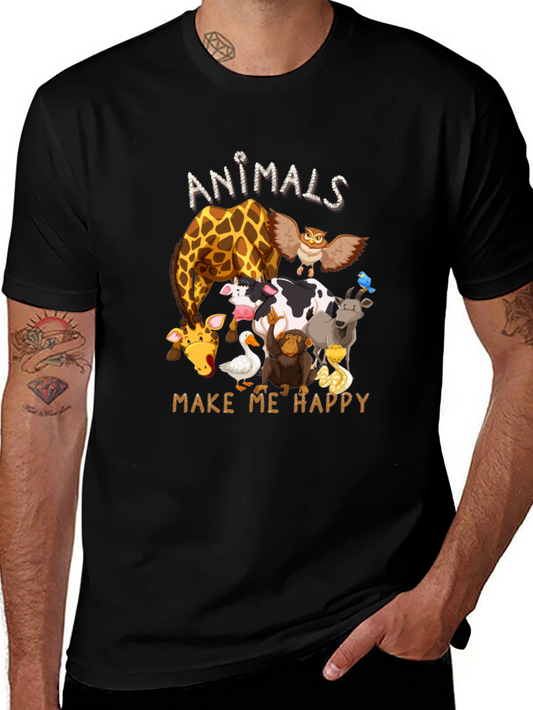 Animals Make Me Happy Black T-Shirt