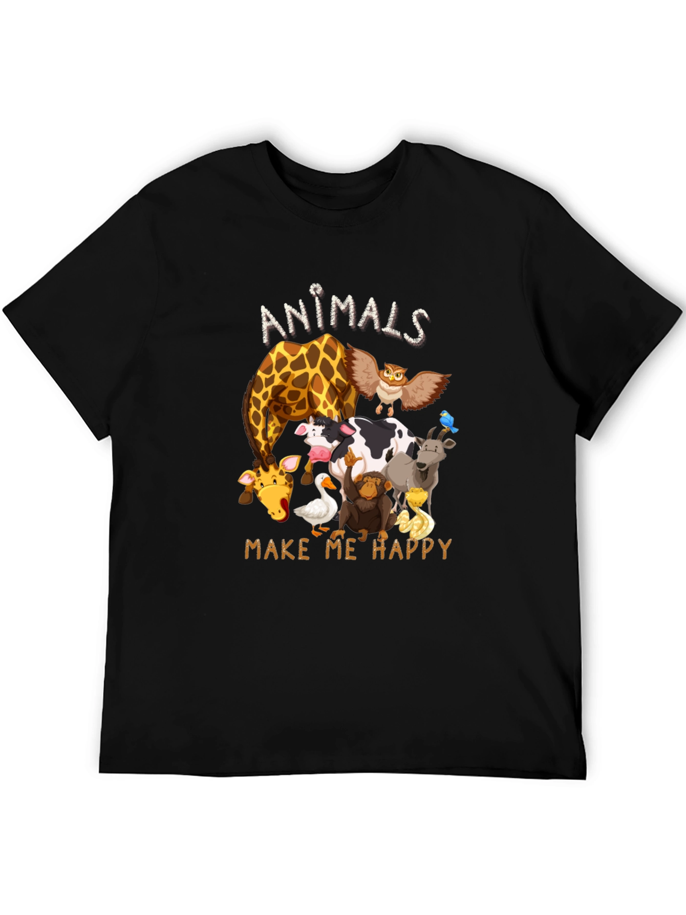 Animals Make Me Happy Black T-Shirt