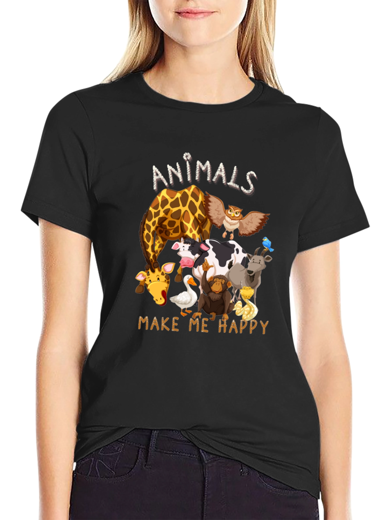 Animals Make Me Happy Black T-Shirt
