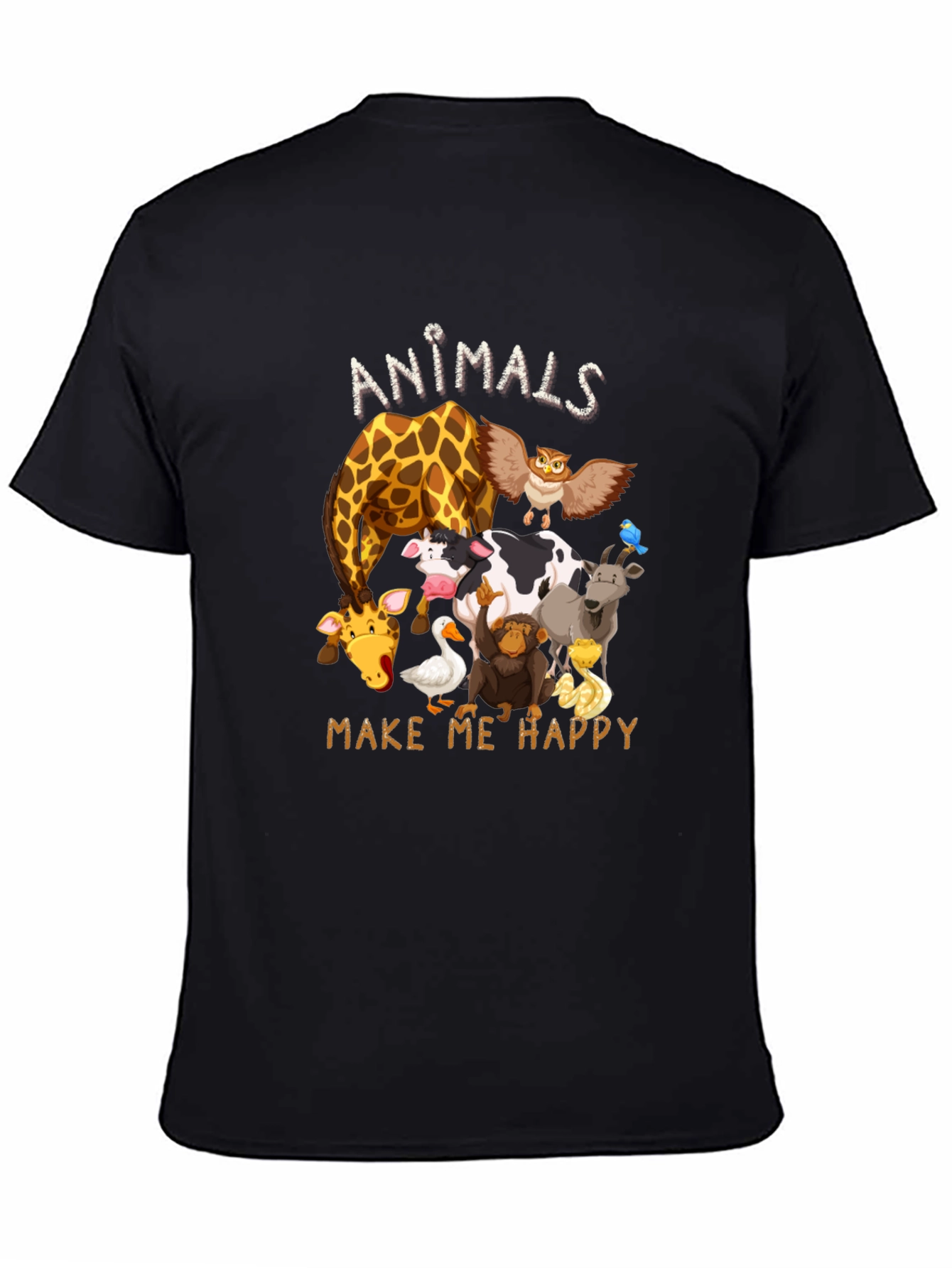 Animals Make Me Happy Black T-Shirt