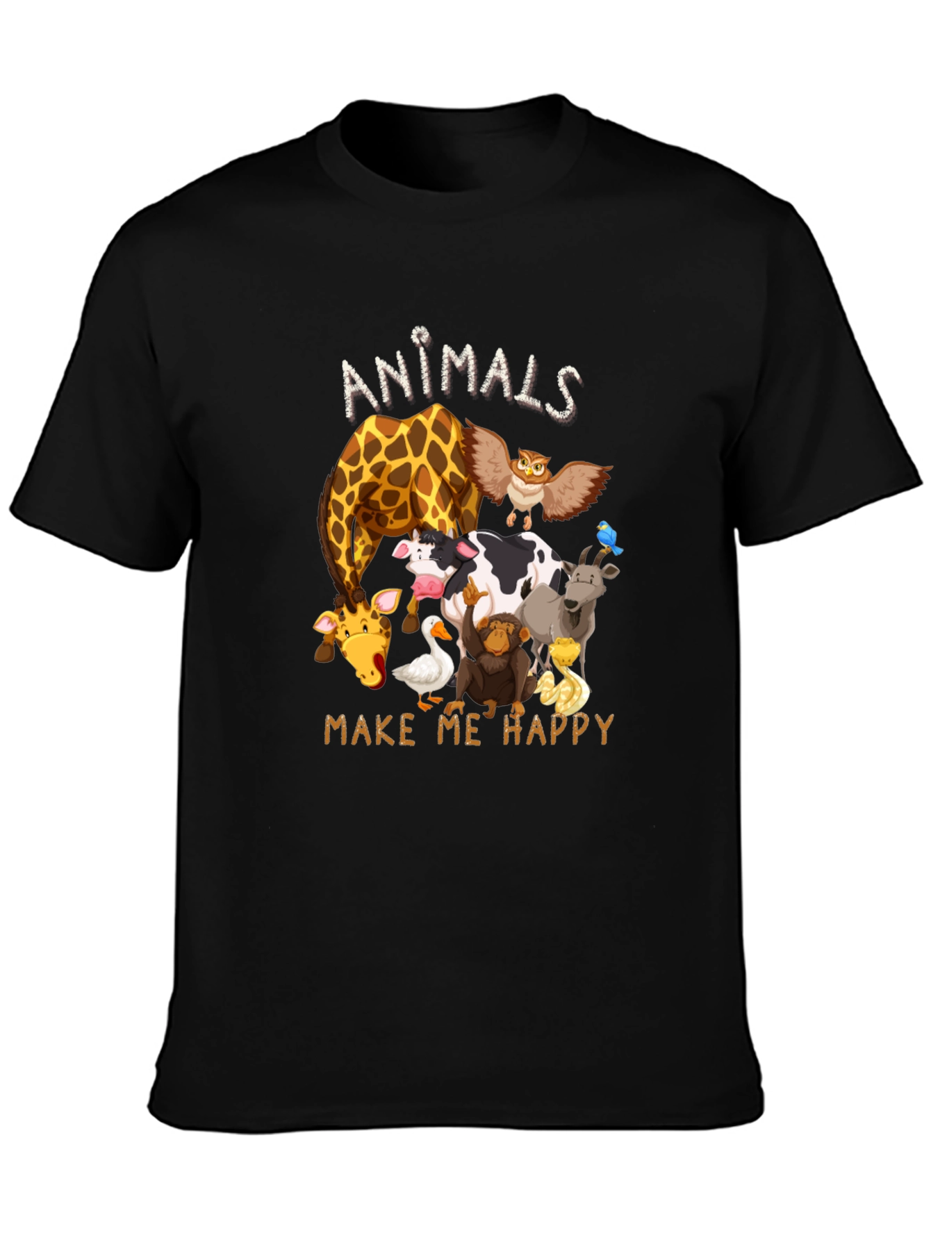 Animals Make Me Happy Black T-Shirt