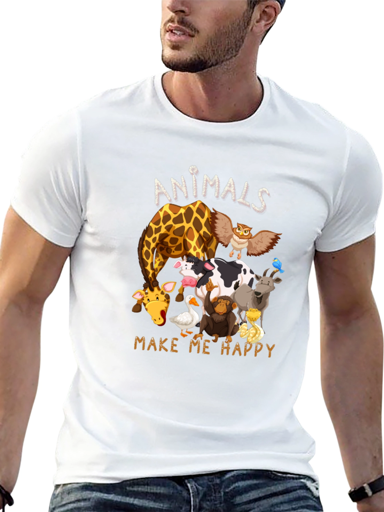 Animals Make Me Happy Black T-Shirt