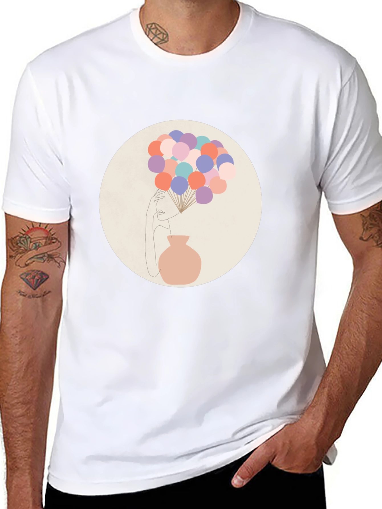 Abstract Art T-Shirt - Balloons and Vase Design