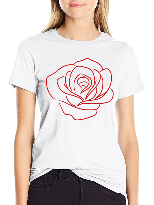 Black T-Shirt with Red Rose Outline