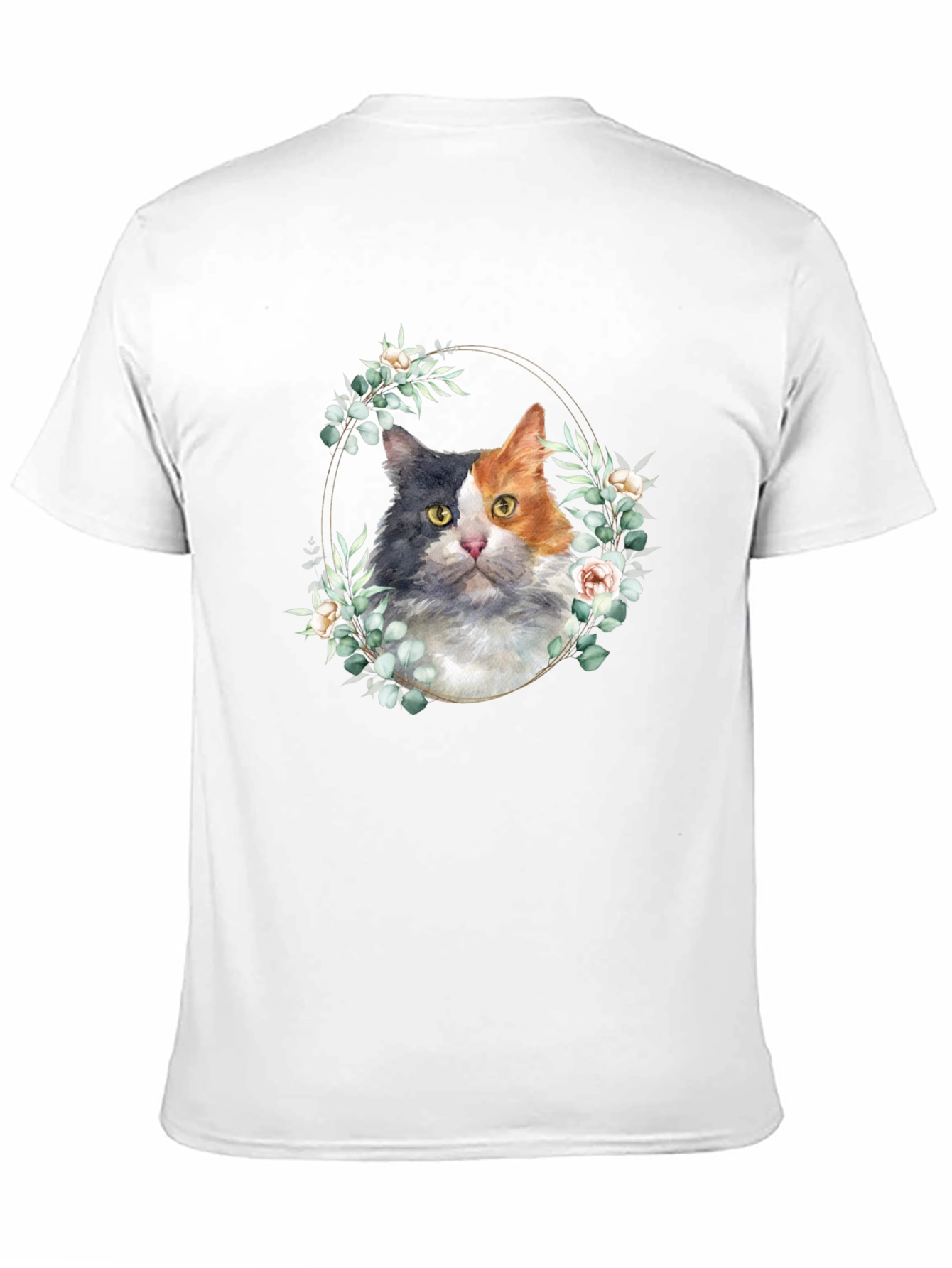 Cat Floral Wreath Graphic Tee - Black