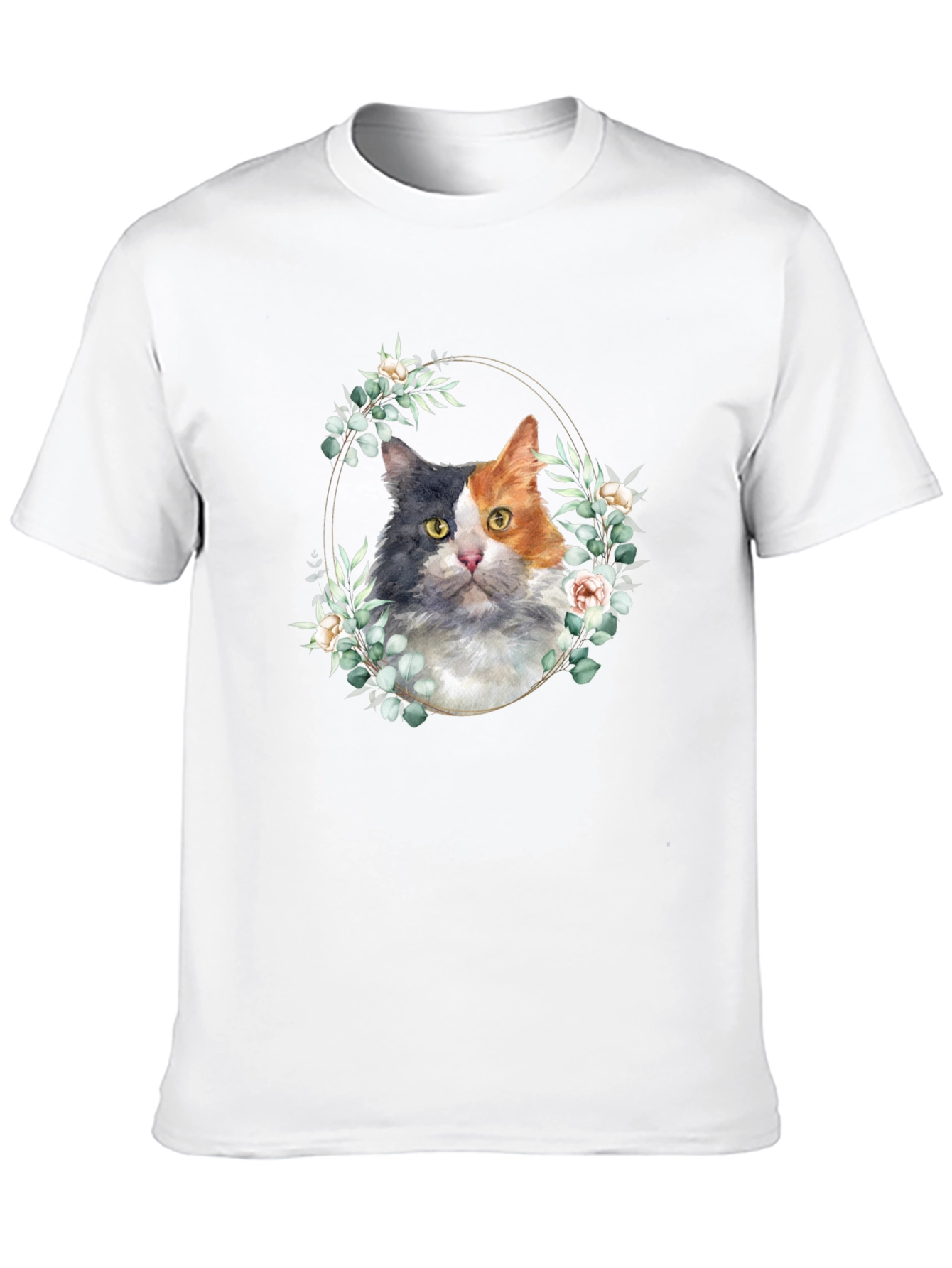 Cat Floral Wreath Graphic Tee - Black