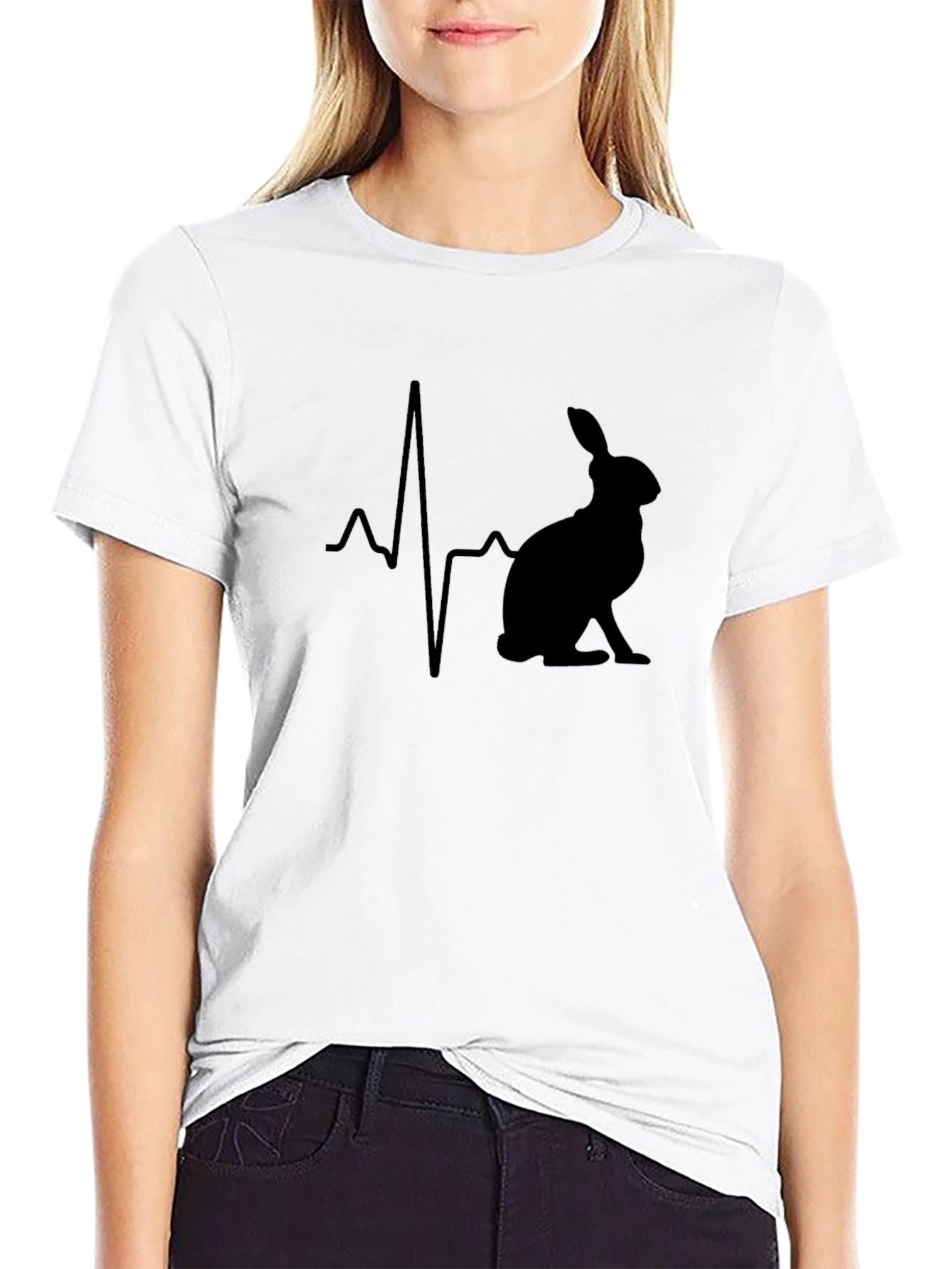 Rabbit Heartbeat Graphic T-Shirt - Black Cotton