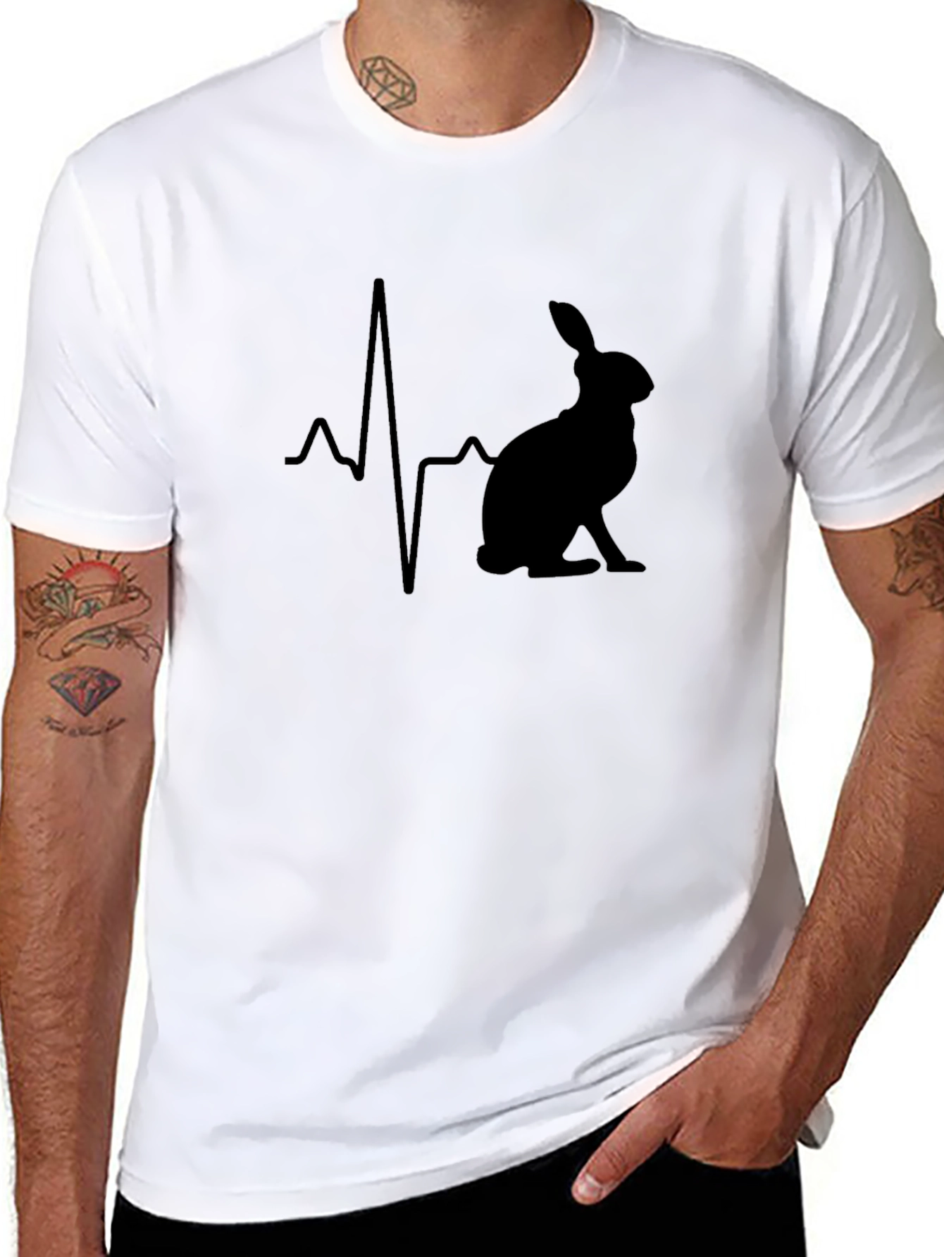 Rabbit Heartbeat Graphic T-Shirt - Black Cotton