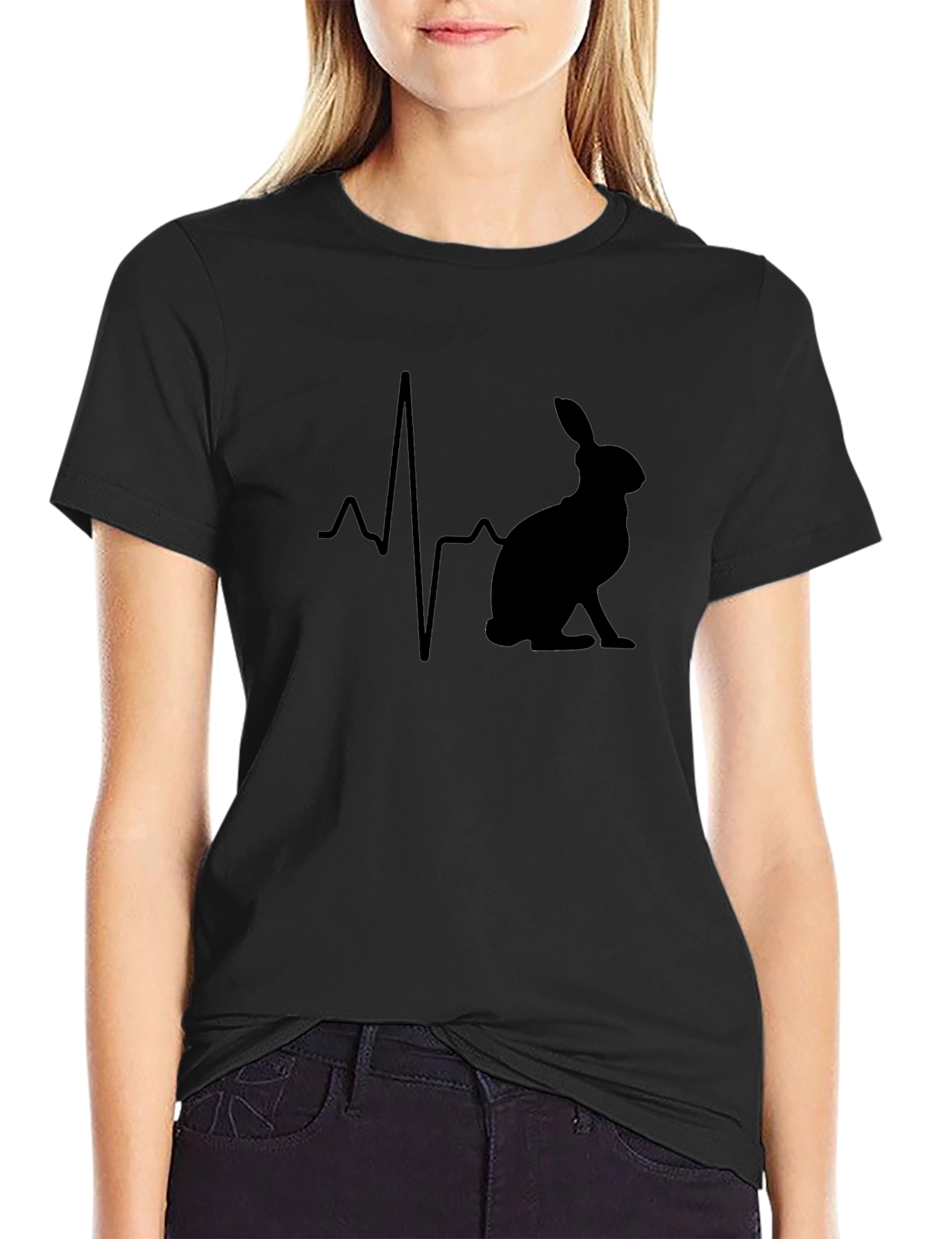 Rabbit Heartbeat Graphic T-Shirt - Black Cotton