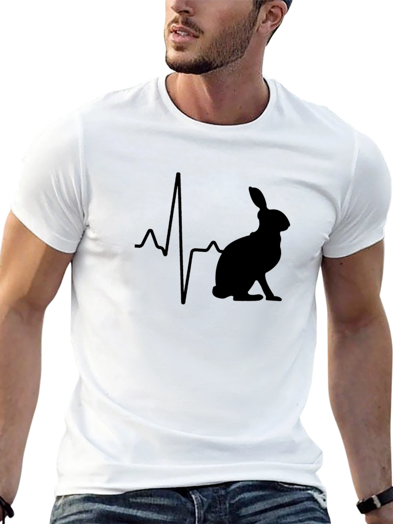 Rabbit Heartbeat Graphic T-Shirt - Black Cotton