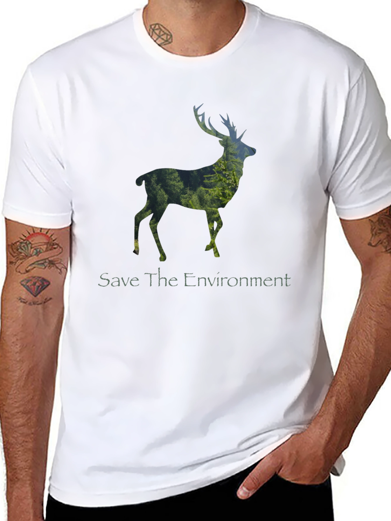Save the Environment Deer Graphic T-Shirt