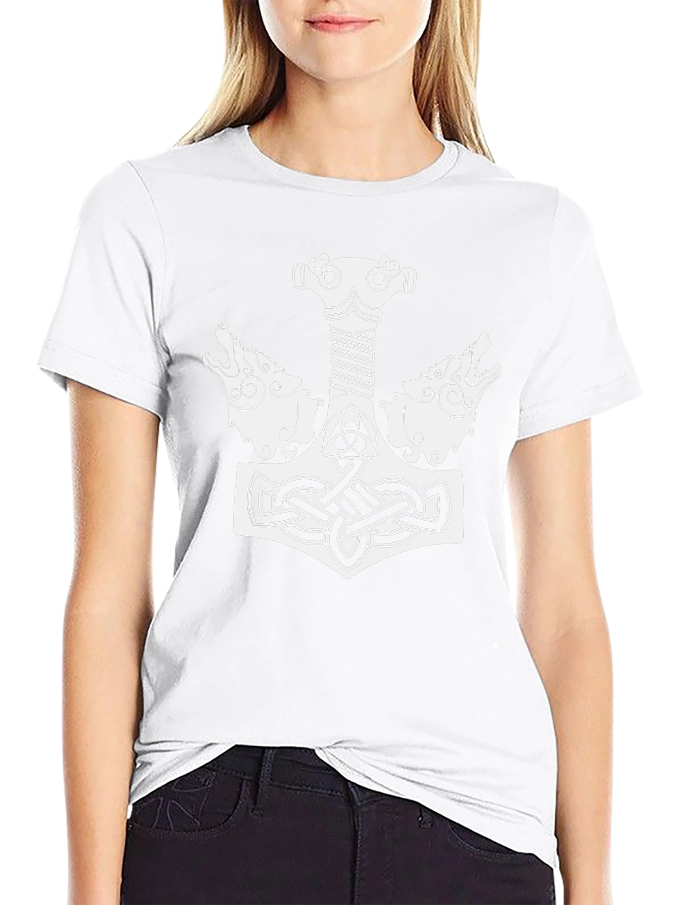 Thors Hammer T-Shirt - Celtic Wolf Design