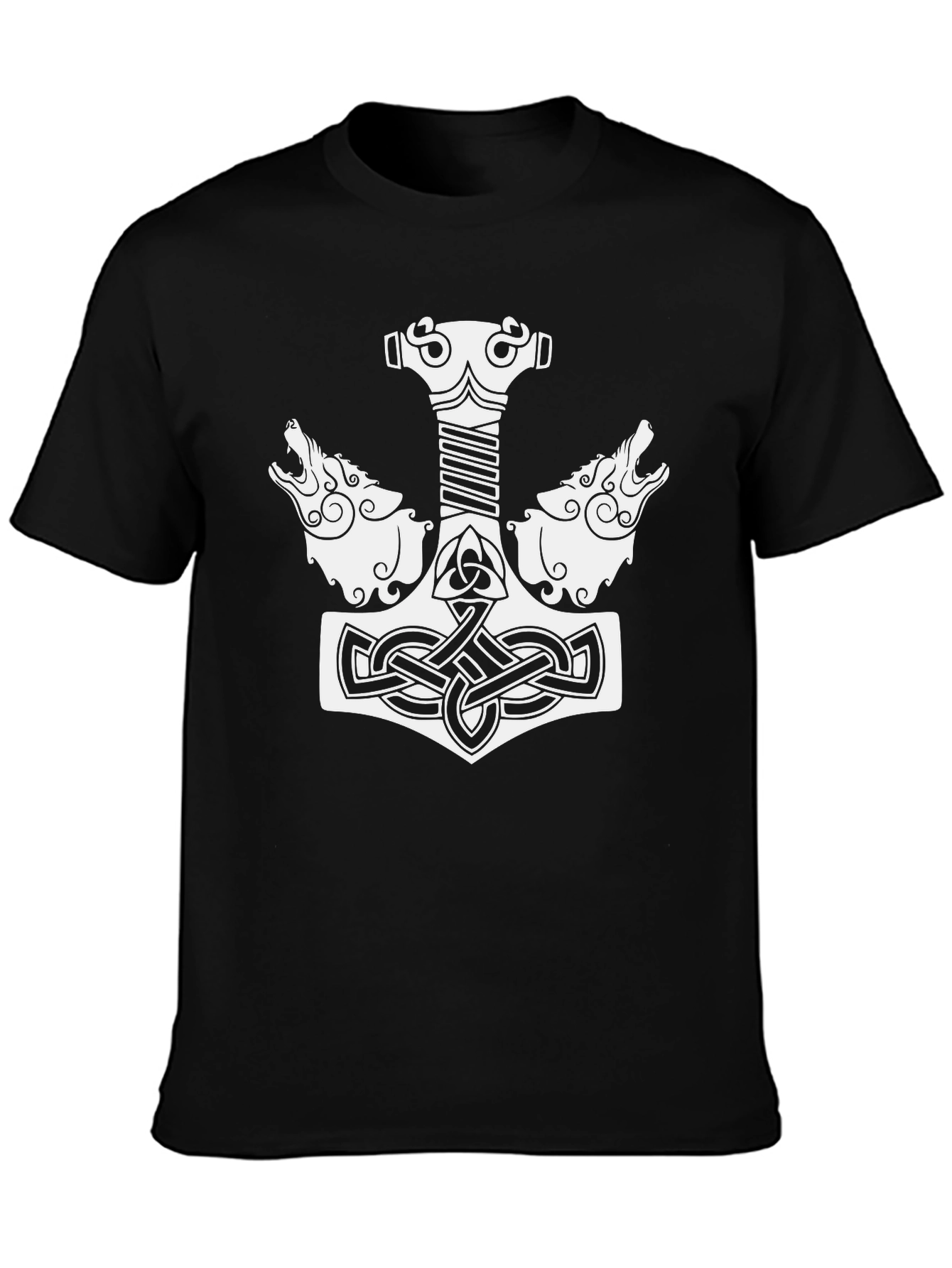Thors Hammer T-Shirt - Celtic Wolf Design