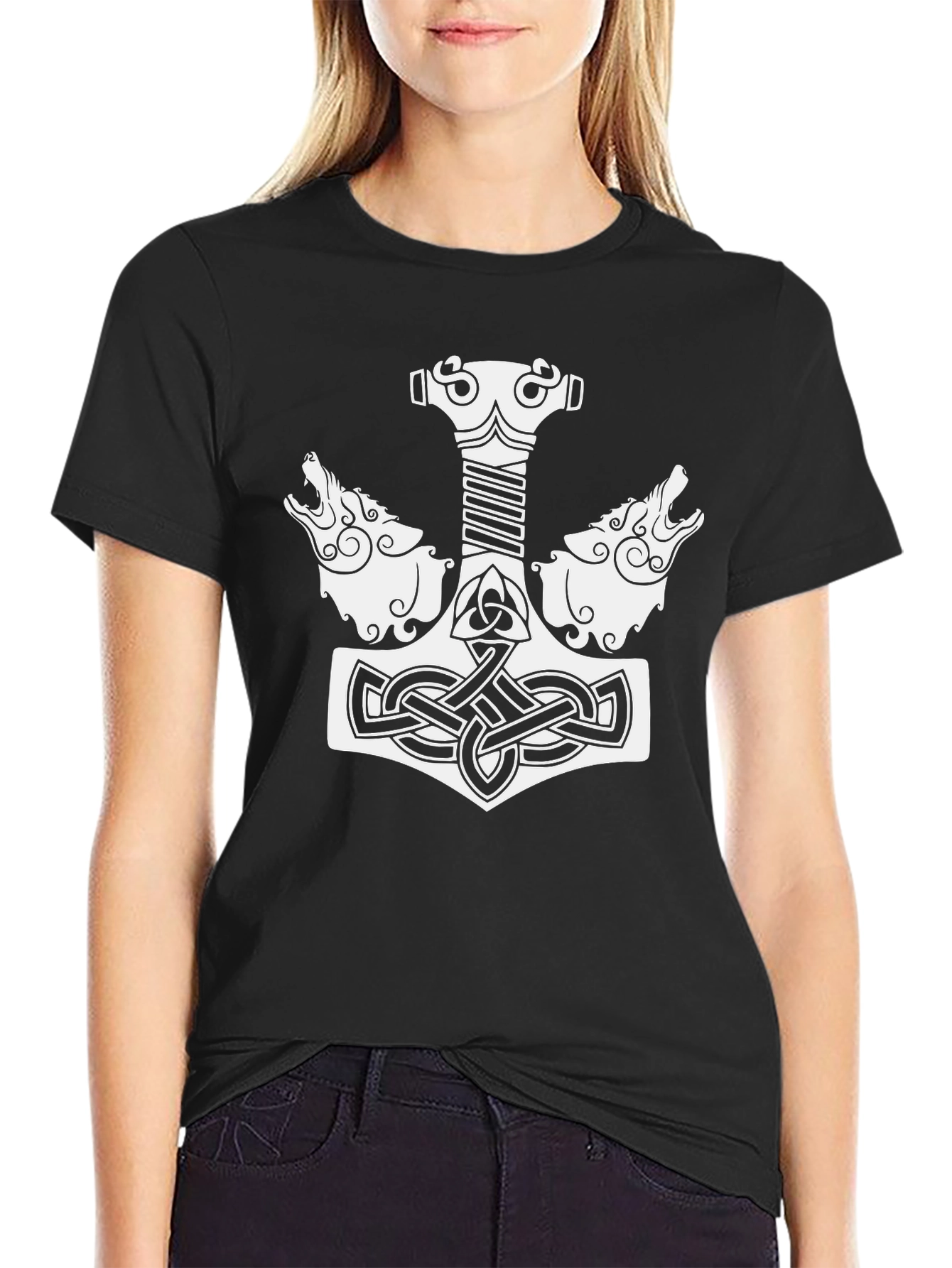 Thors Hammer T-Shirt - Celtic Wolf Design