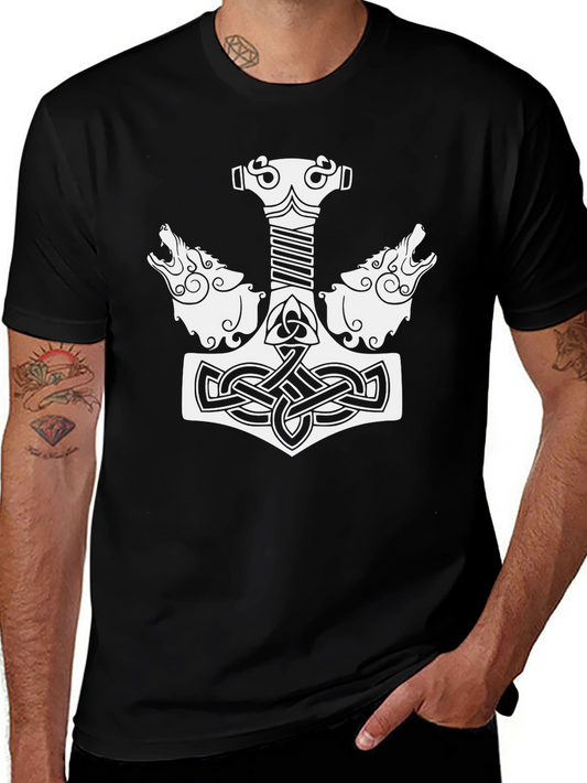 Thors Hammer T-Shirt - Celtic Wolf Design