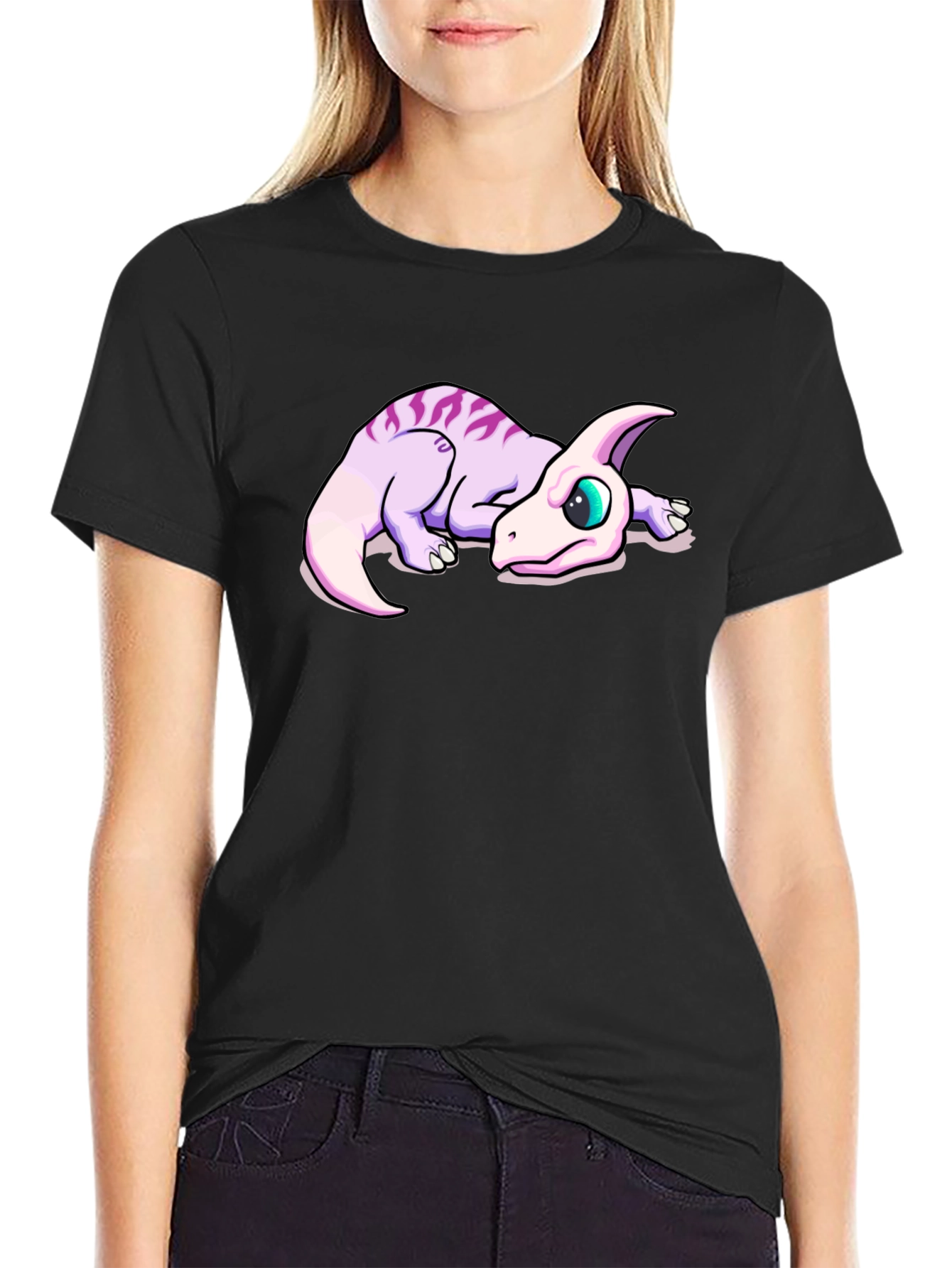Cute Dinosaur Graphic Black T-Shirt