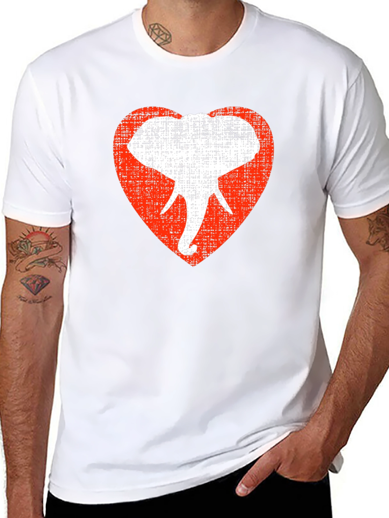 Elephant Heart Graphic Tee - Black Cotton Casual Shirt