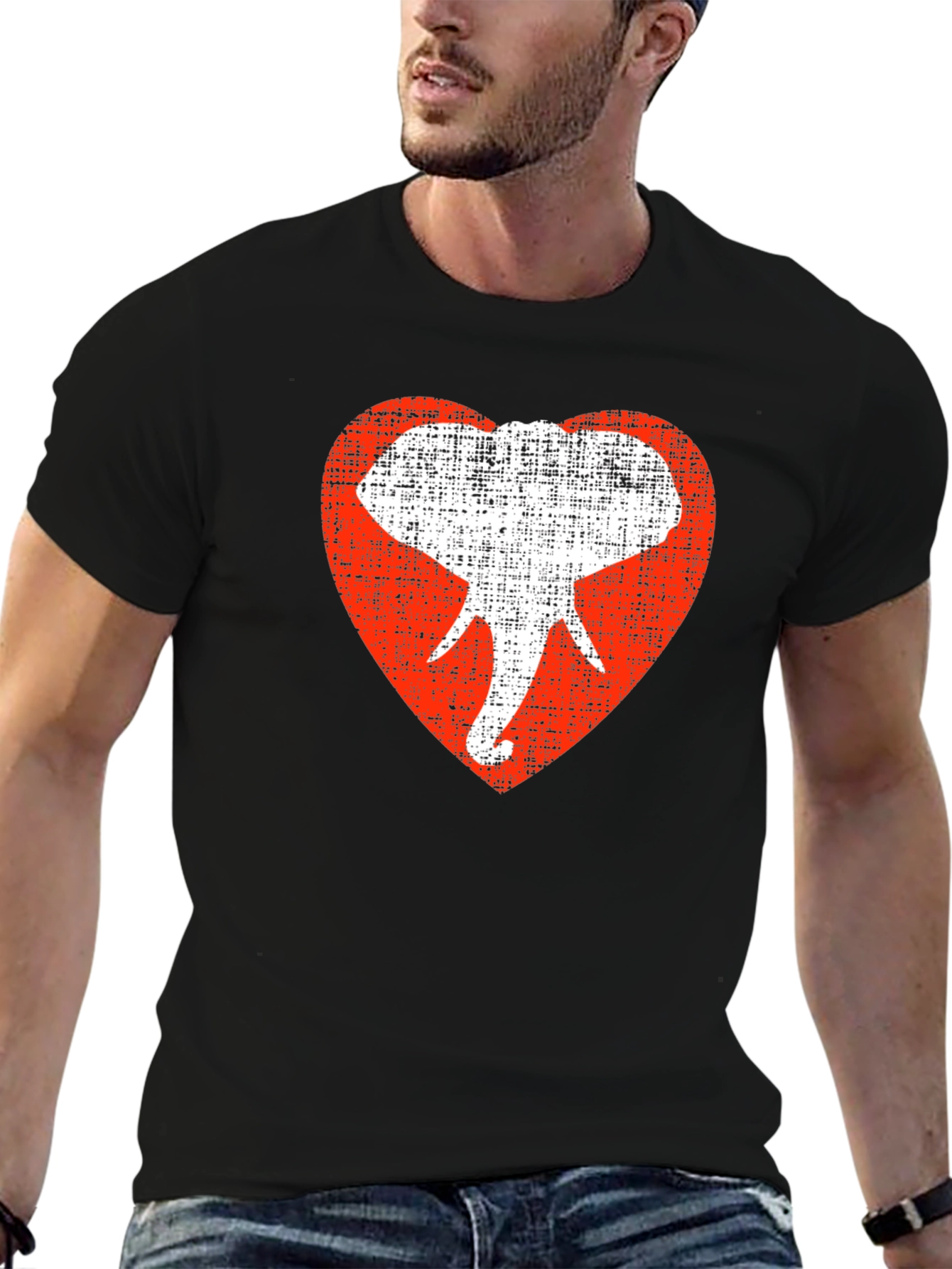Elephant Heart Graphic Tee - Black Cotton Casual Shirt