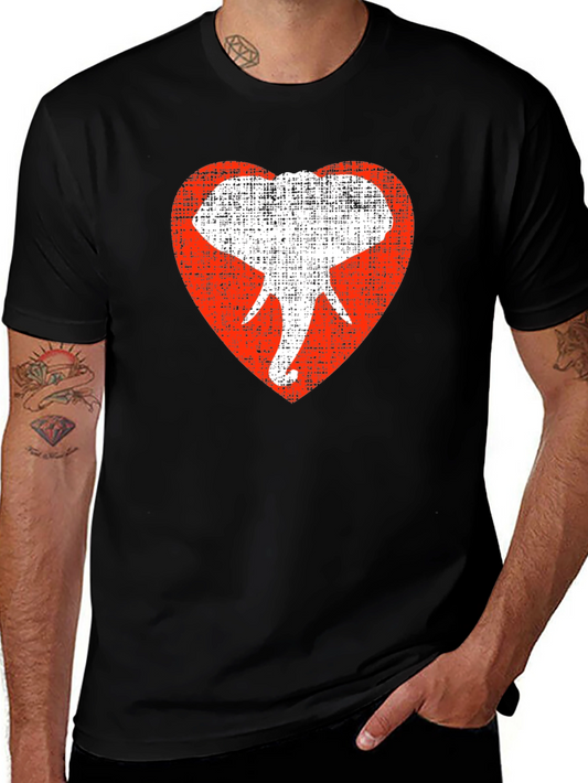 Elephant Heart Graphic Tee - Black Cotton Casual Shirt