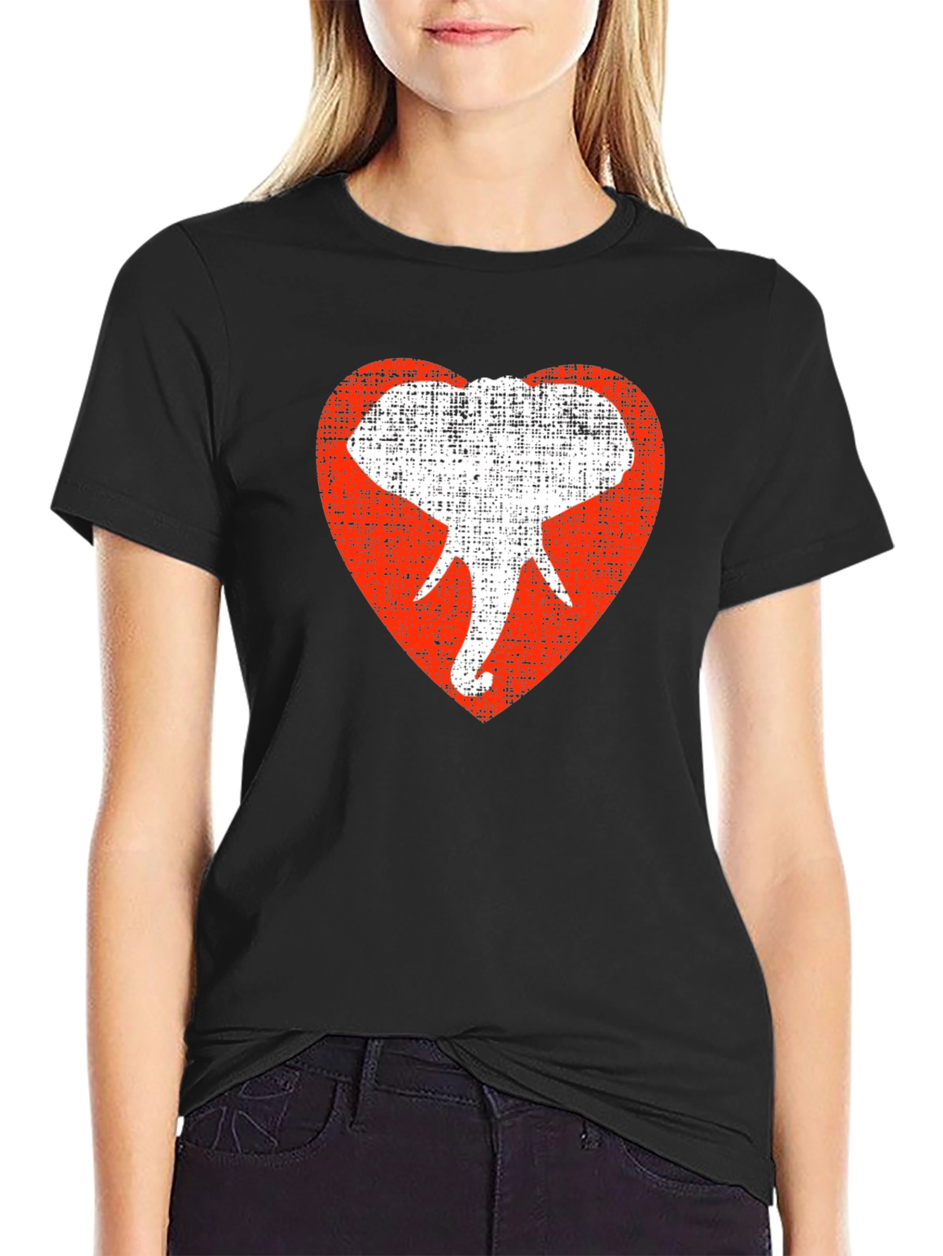 Elephant Heart Graphic Tee - Black Cotton Casual Shirt