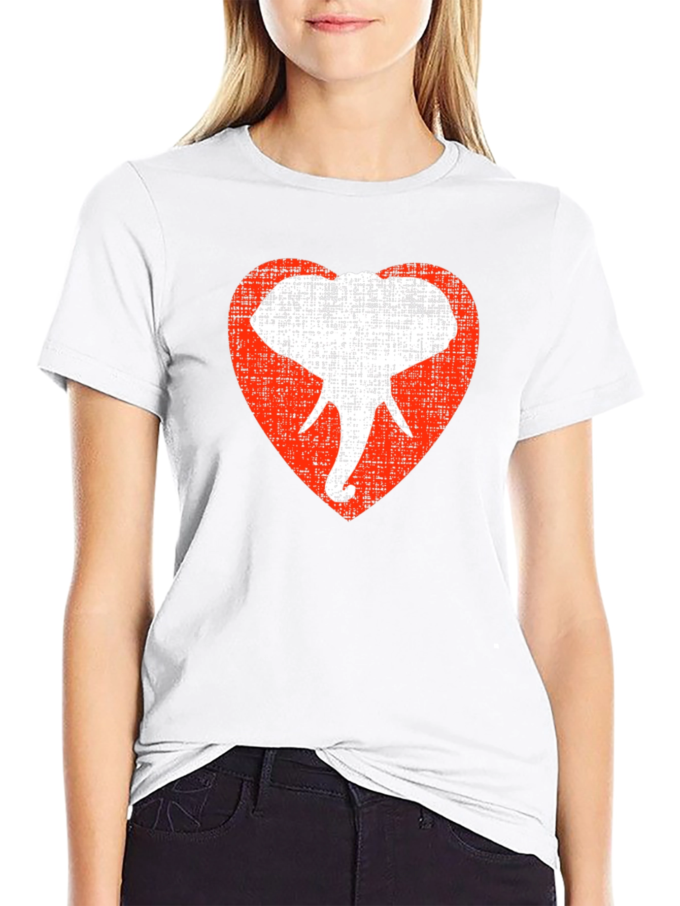 Elephant Heart Graphic Tee - Black Cotton Casual Shirt