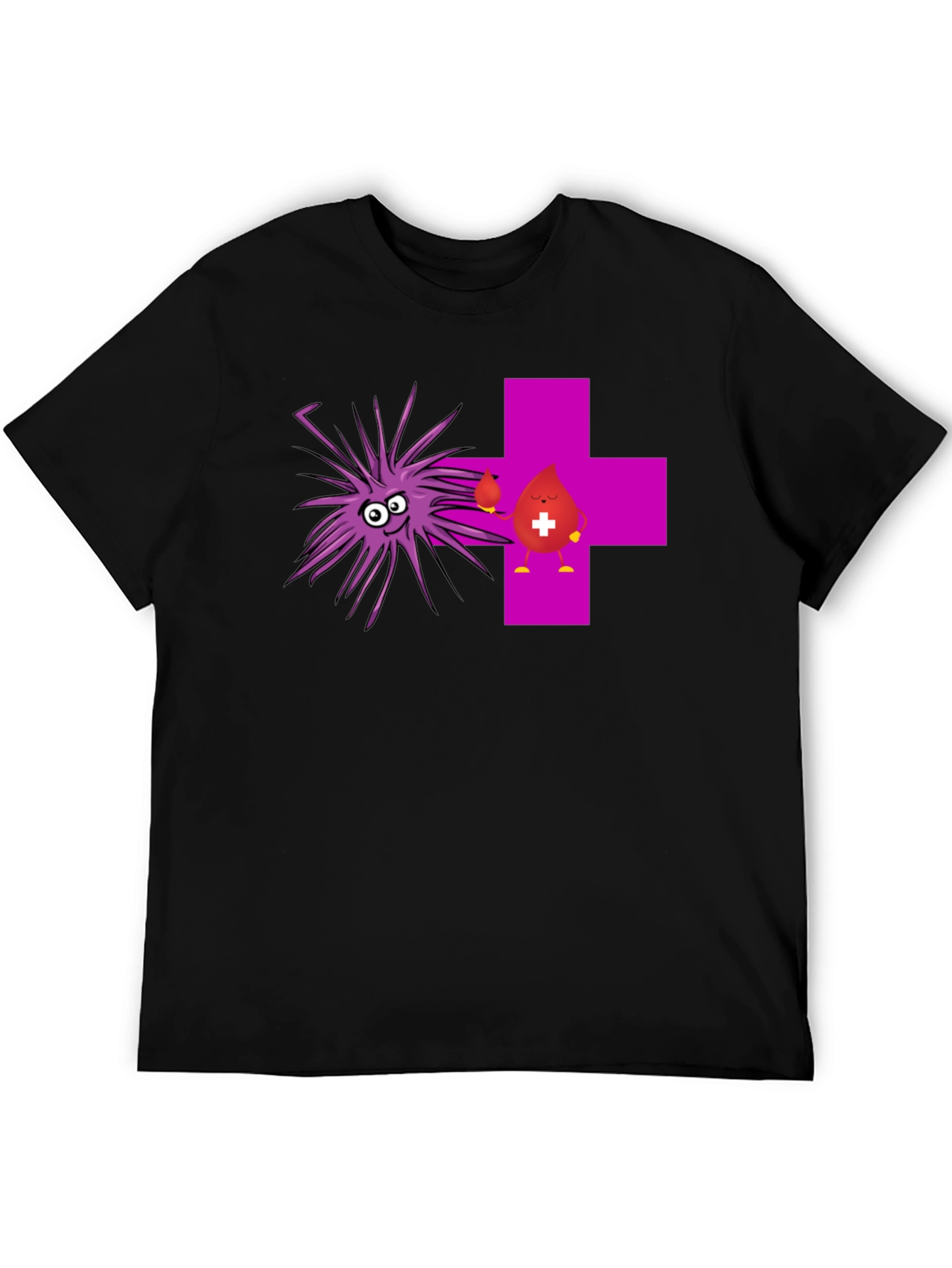 Funny Black T-Shirt with Cartoon Germs and Blood Drop
