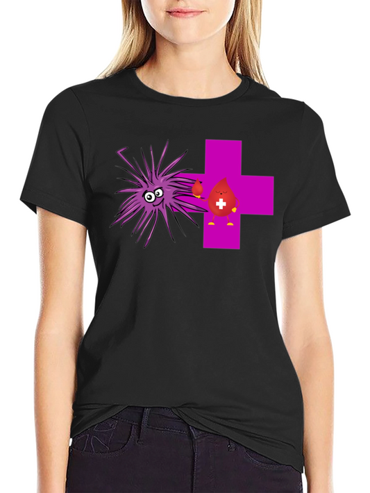 Funny Black T-Shirt with Cartoon Germs and Blood Drop