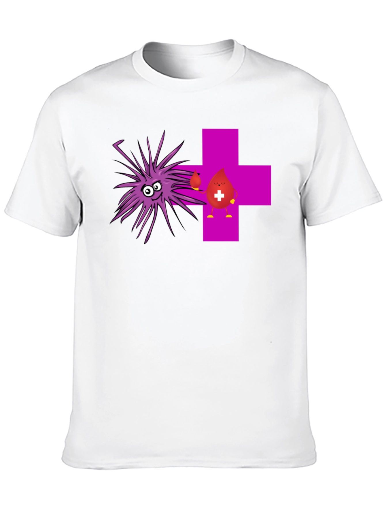 Funny Black T-Shirt with Cartoon Germs and Blood Drop