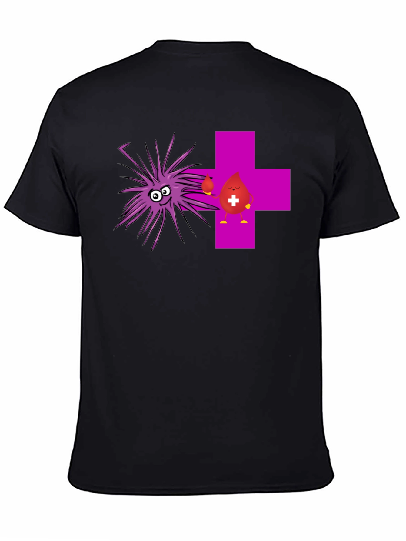 Funny Black T-Shirt with Cartoon Germs and Blood Drop