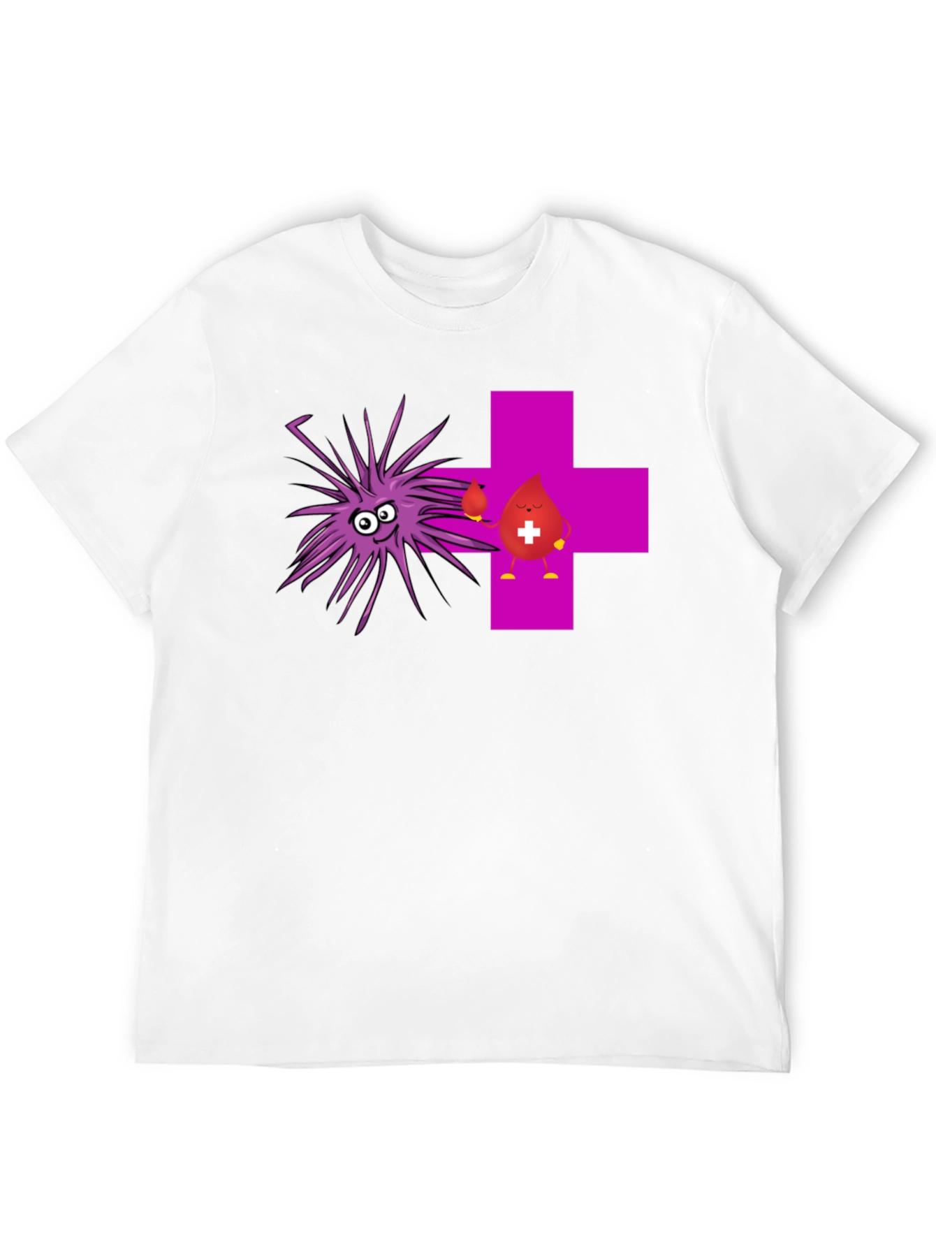 Funny Black T-Shirt with Cartoon Germs and Blood Drop