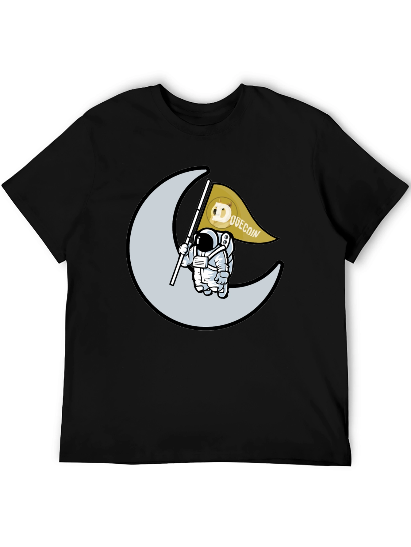 Dogecoin Astronaut Moon Landing Black T-Shirt