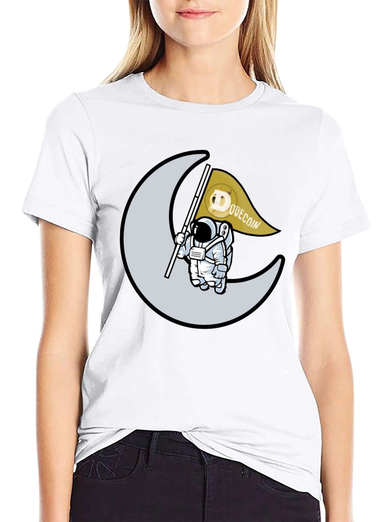 Dogecoin Astronaut Moon Landing Black T-Shirt