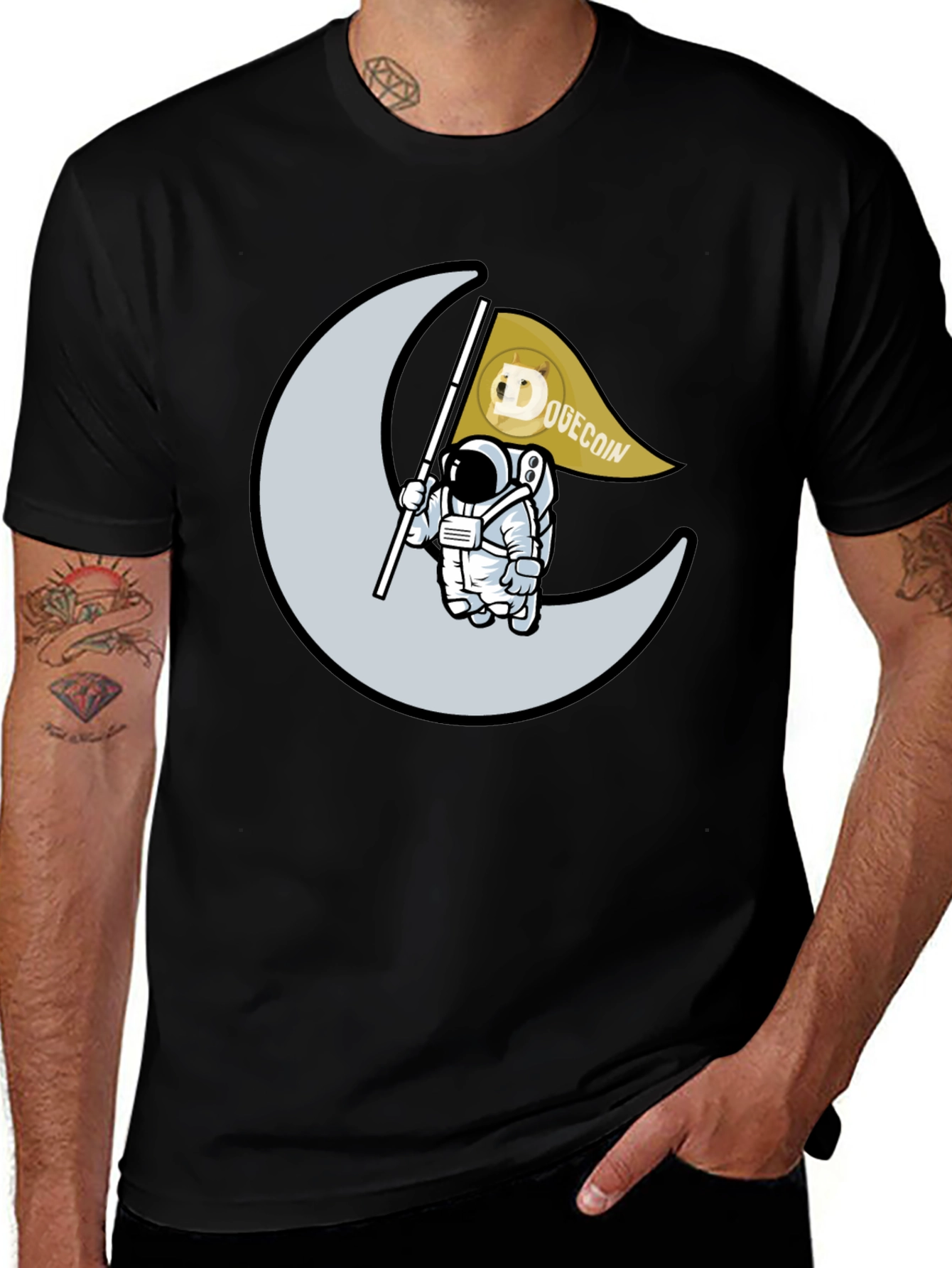 Dogecoin Astronaut Moon Landing Black T-Shirt