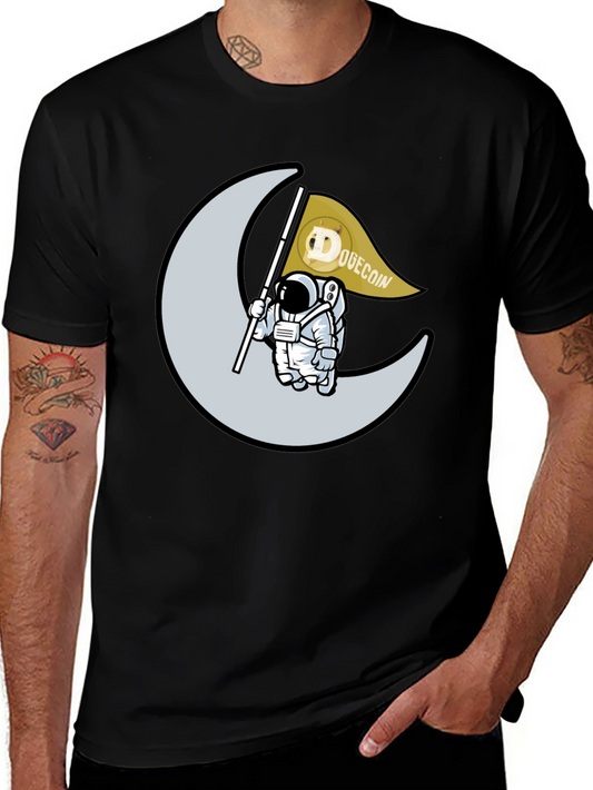 Dogecoin Astronaut Moon Landing Black T-Shirt