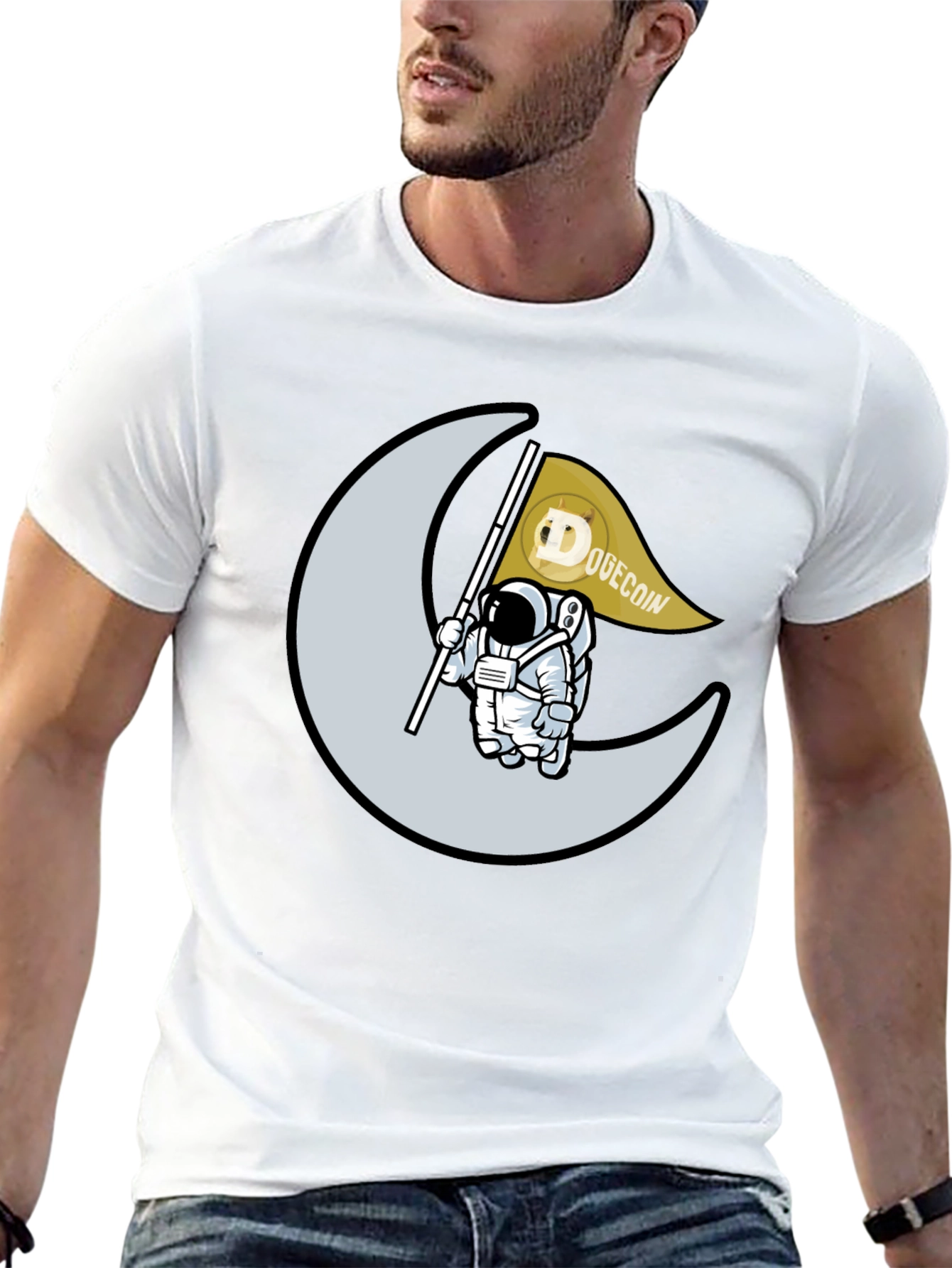 Dogecoin Astronaut Moon Landing Black T-Shirt