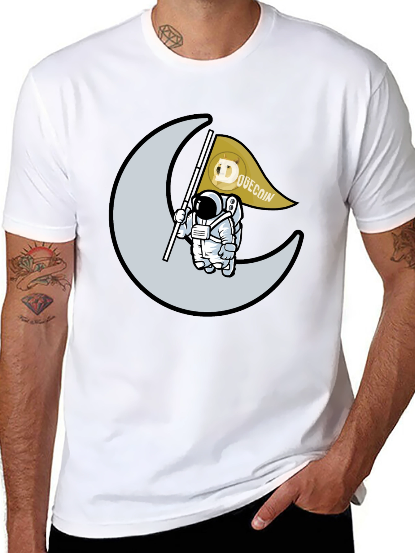Dogecoin Astronaut Moon Landing Black T-Shirt