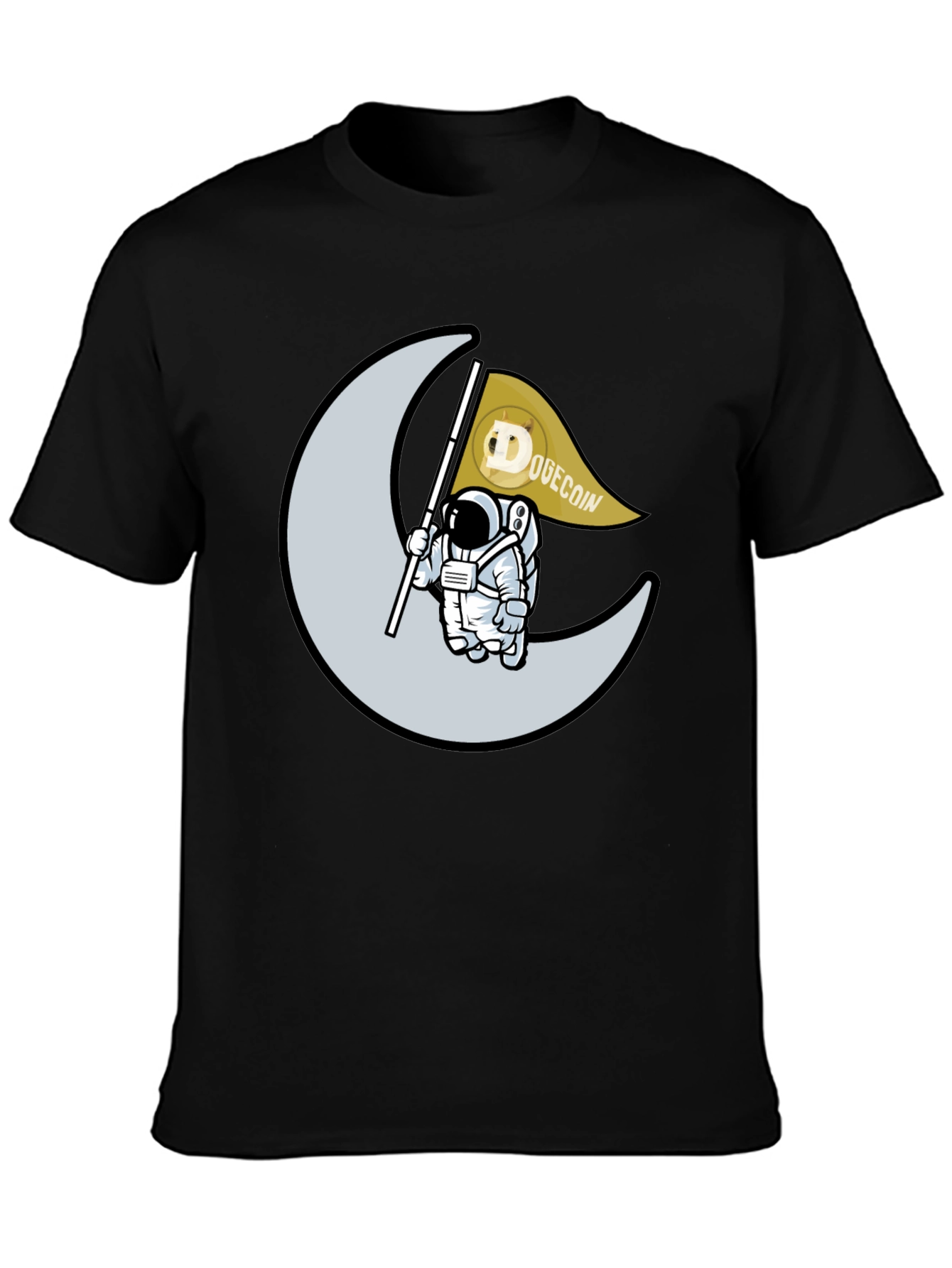 Dogecoin Astronaut Moon Landing Black T-Shirt