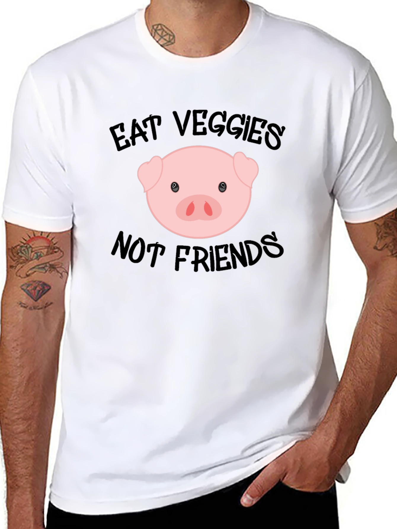 Eat Veggies Not Friends T-Shirt - Vegan Pig Tee