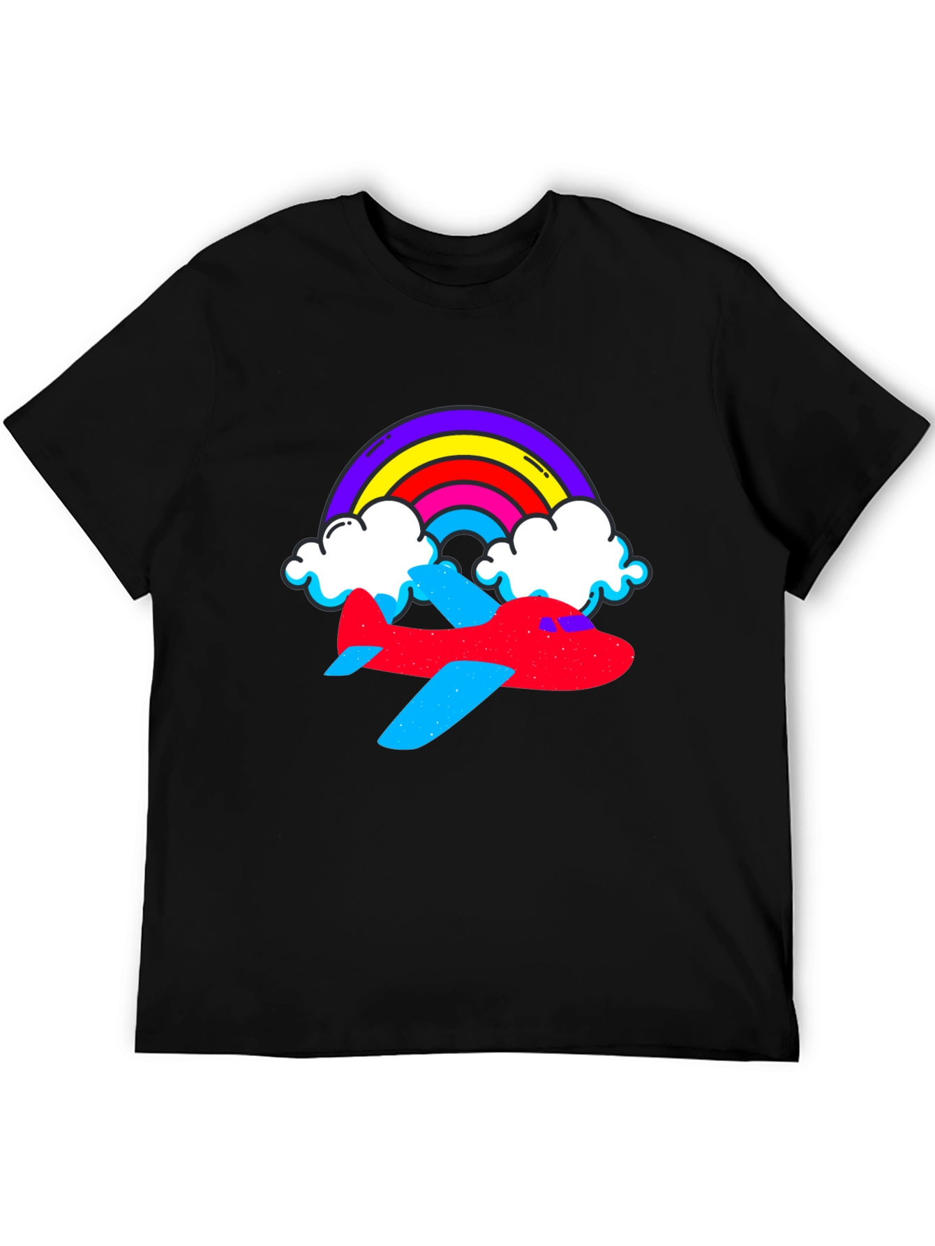 Rainbow Airplane Graphic Tee - Black