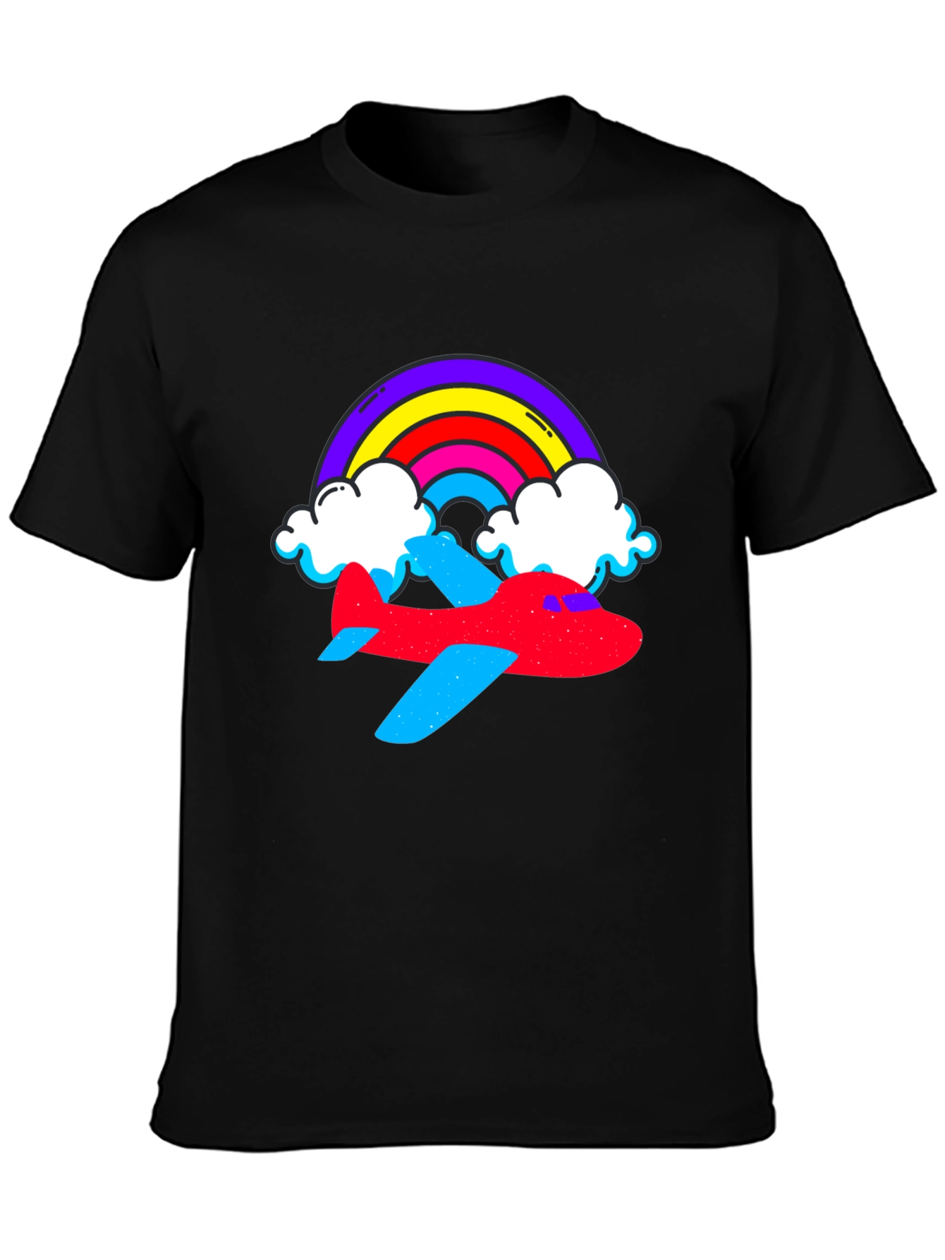 Rainbow Airplane Graphic Tee - Black