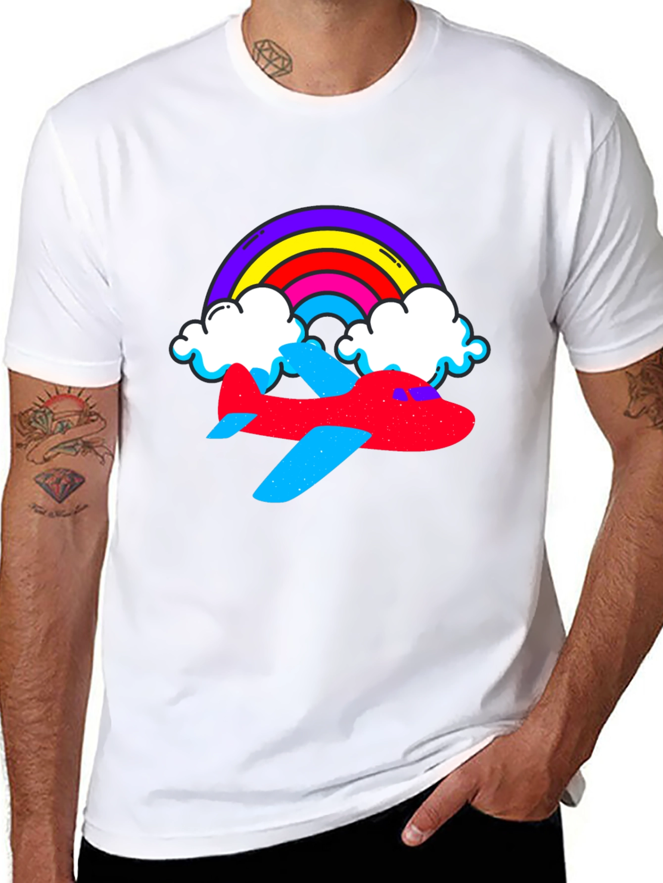 Rainbow Airplane Graphic Tee - Black