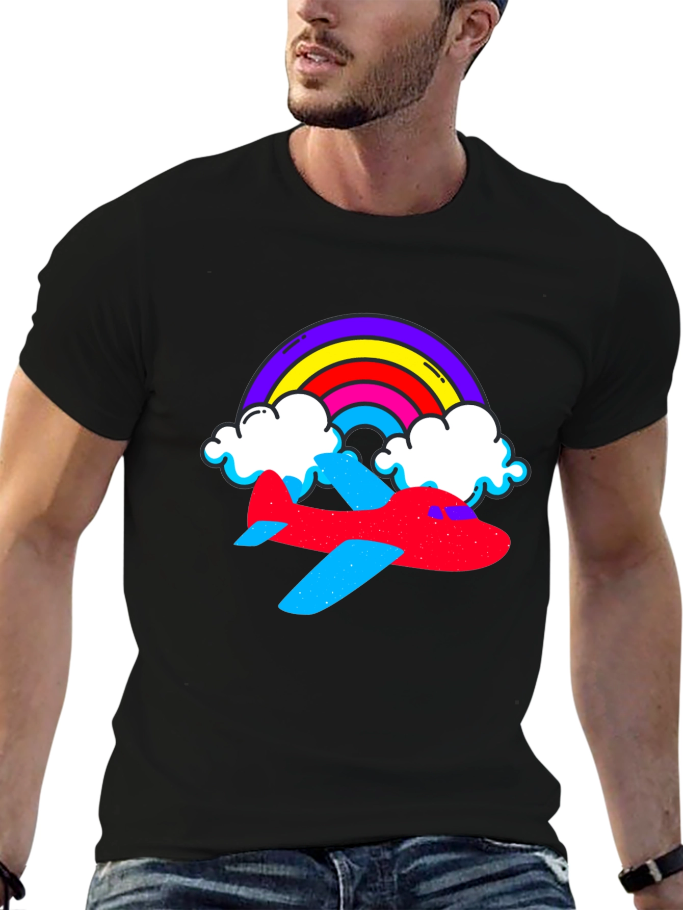 Rainbow Airplane Graphic Tee - Black