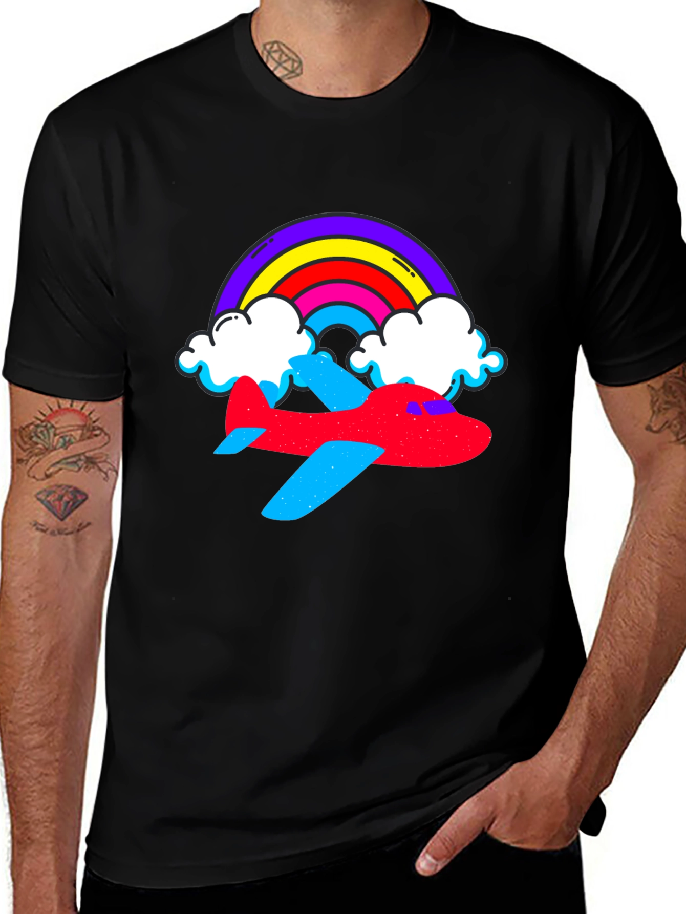 Rainbow Airplane Graphic Tee - Black