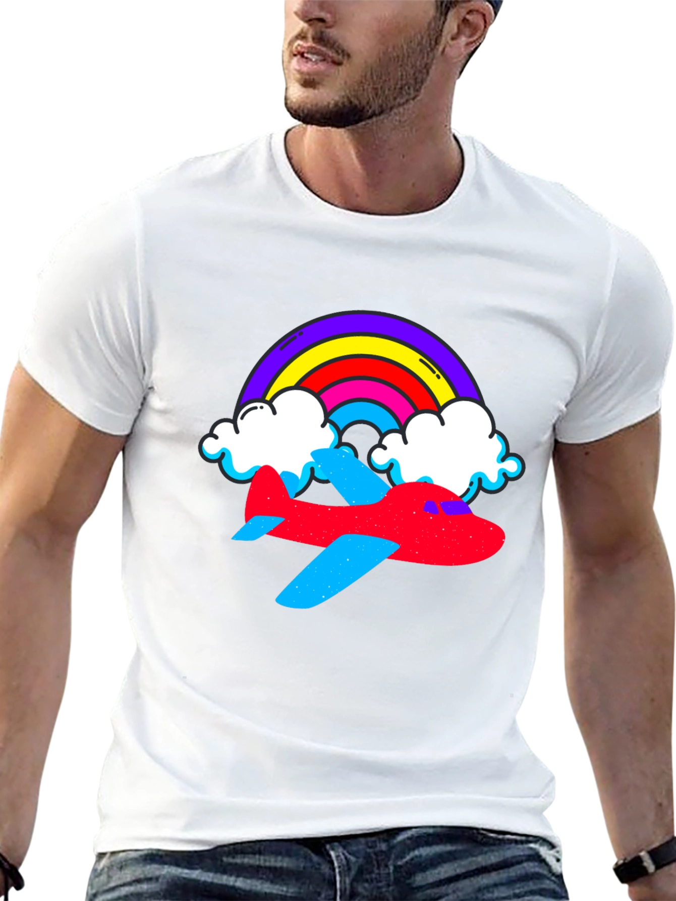 Rainbow Airplane Graphic Tee - Black