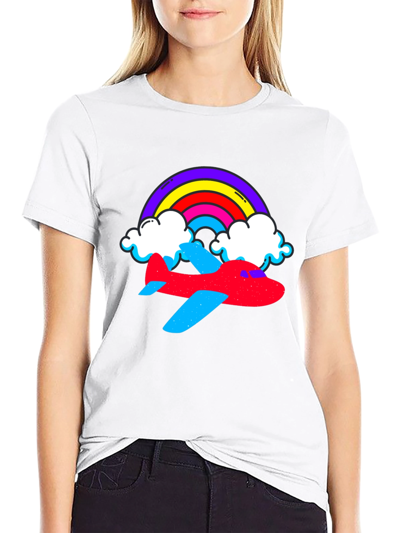 Rainbow Airplane Graphic Tee - Black