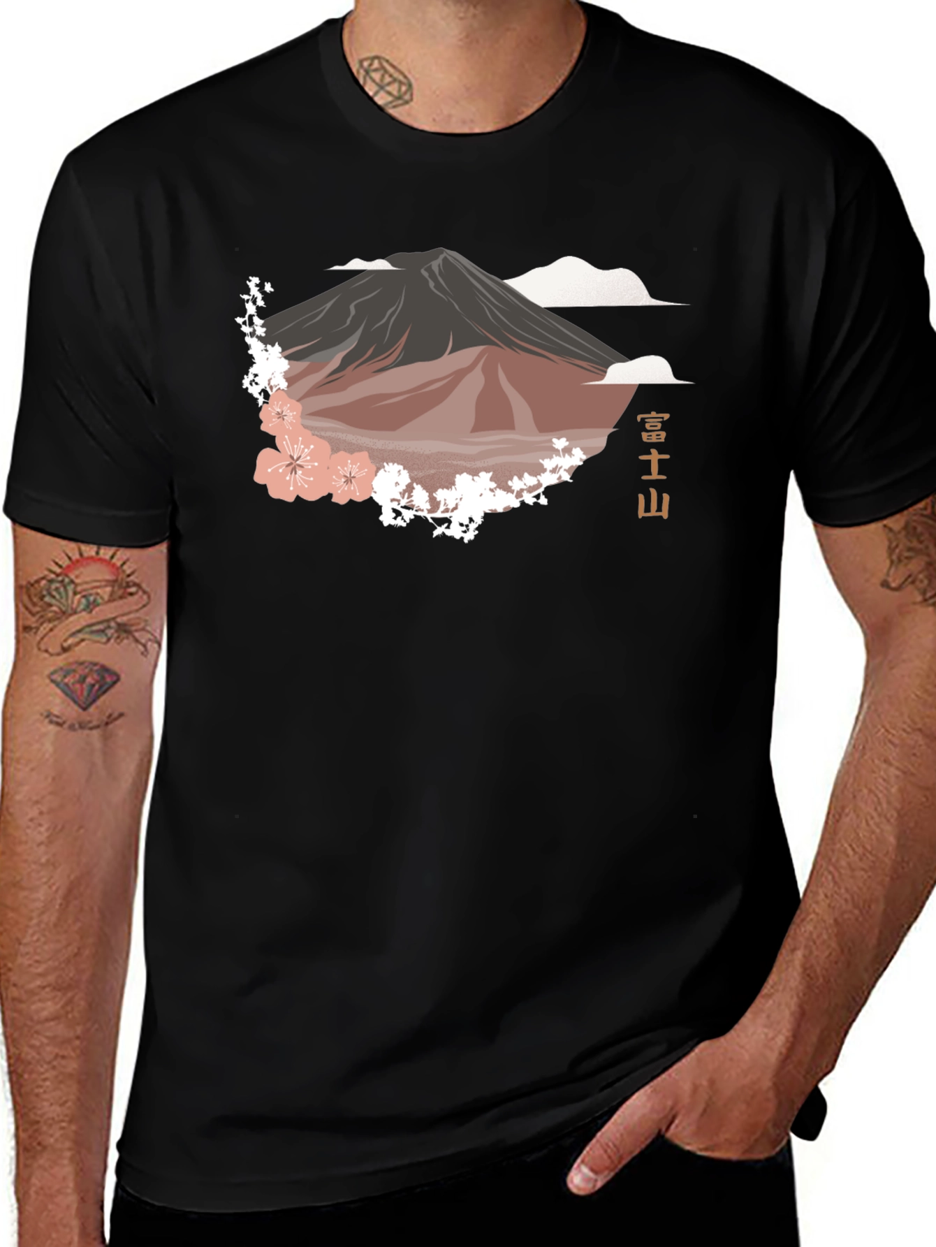 Mount Fuji Cherry Blossom T-Shirt - Black